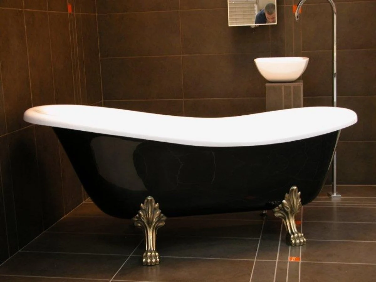Freestanding luxury bathtub Art Nouveau Roma black/white/old gold 1470mm - Baroque antique bathroom