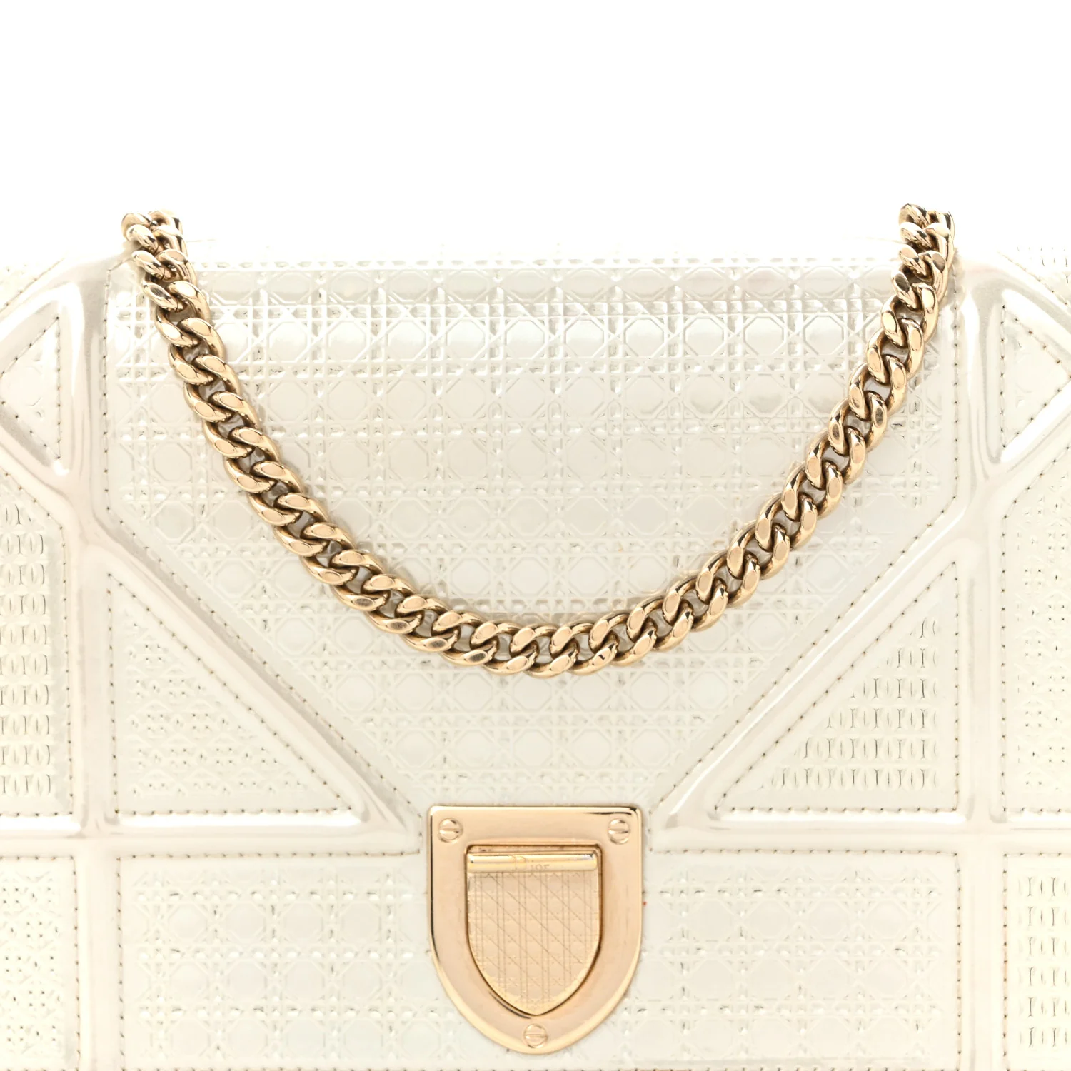 Patent Micro-Cannage Diorama Wallet on Chain Pouch White - Top Club