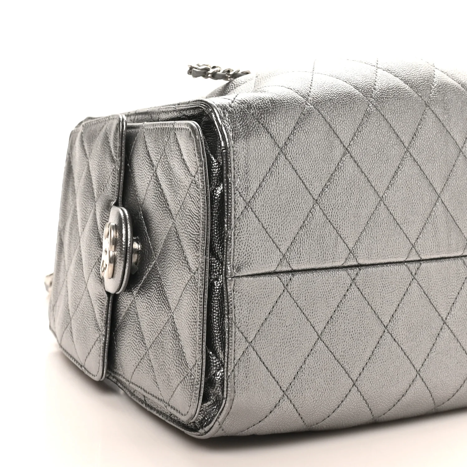 Metallic Caviar Quilted Small Chanel 25 Handbag Silver - Top Club