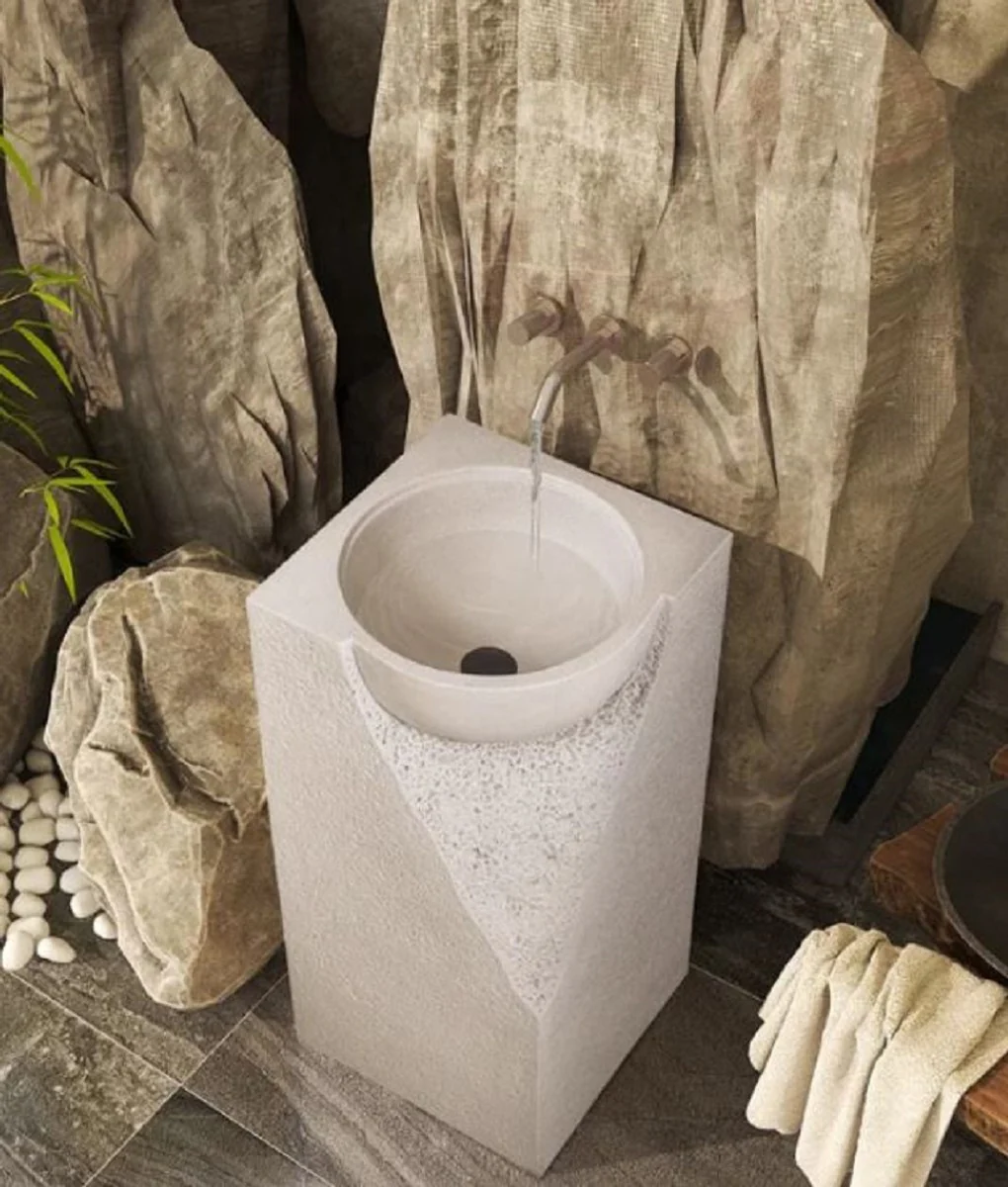Luxury washbasin gray 40 x 40 x H. 86 cm - Ceramic washbasin with integrated sink - Luxury bathroom furniture - Hotel furniture - Luxury quality - Made in Italy
