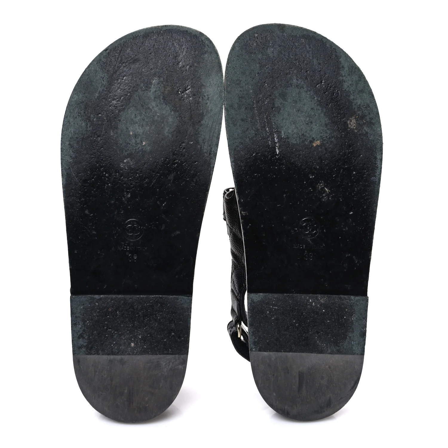 Grained Calfskin Velcro Dad Sandals 39 Black - Top Club