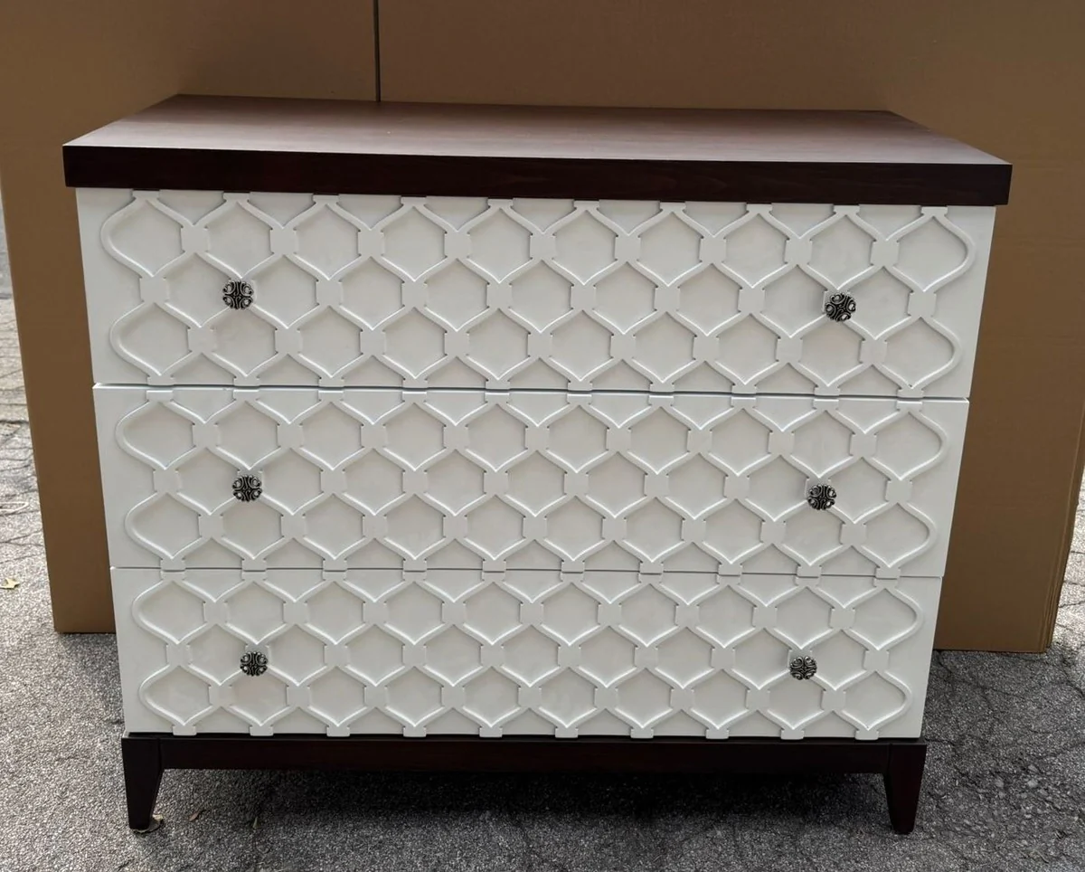 Luxury Art Deco chest of drawers with 3 drawers white / dark brown 120 cm