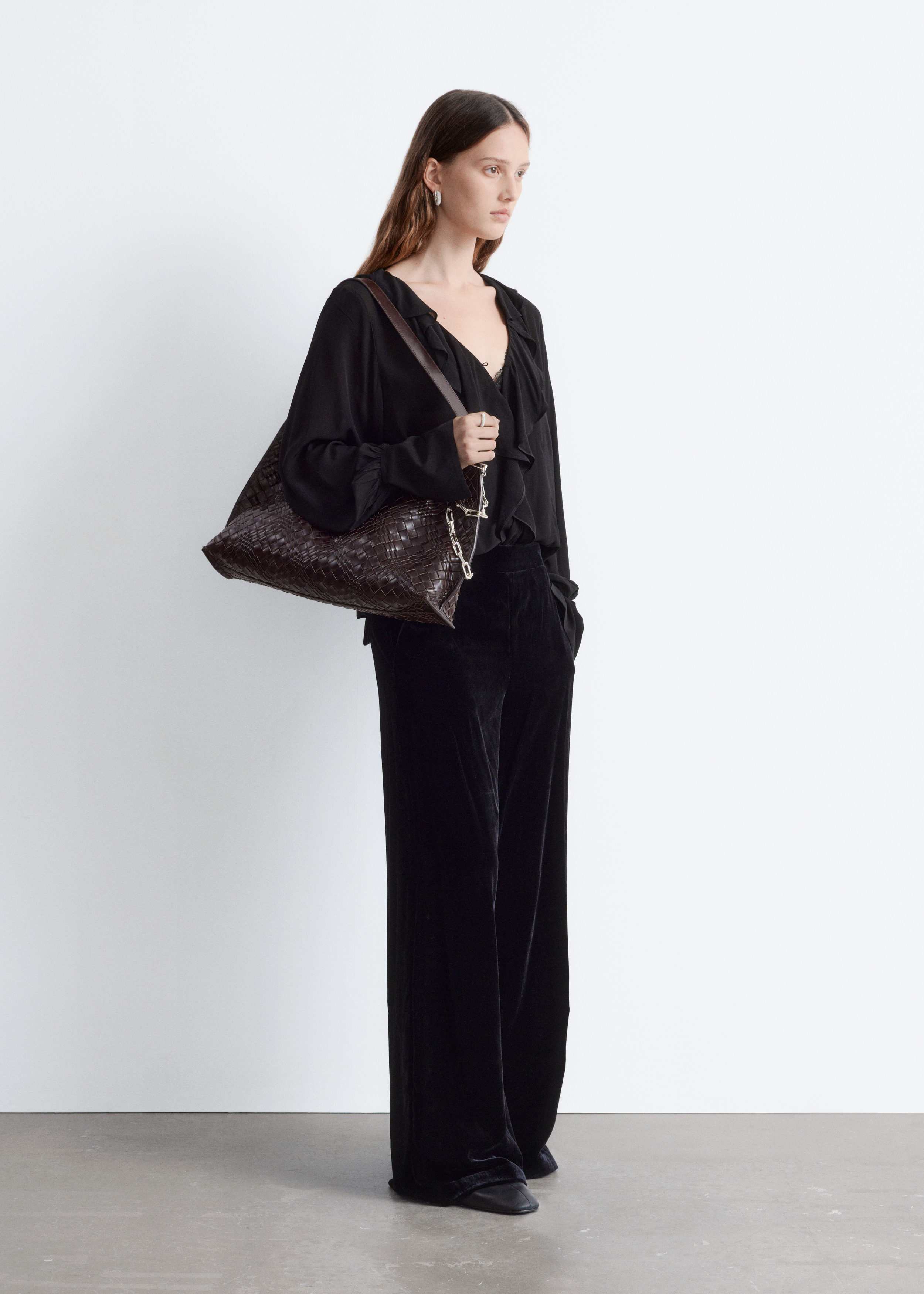 & Other Stories RUFFLE V-NECK BLOUSE