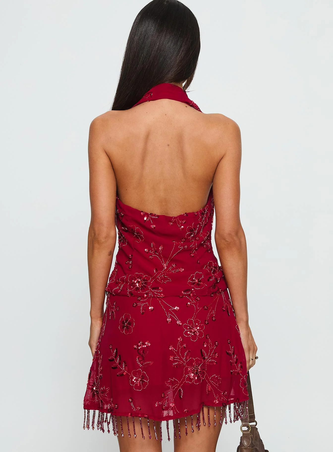 Twilight Zone Beaded Mini Skirt Red