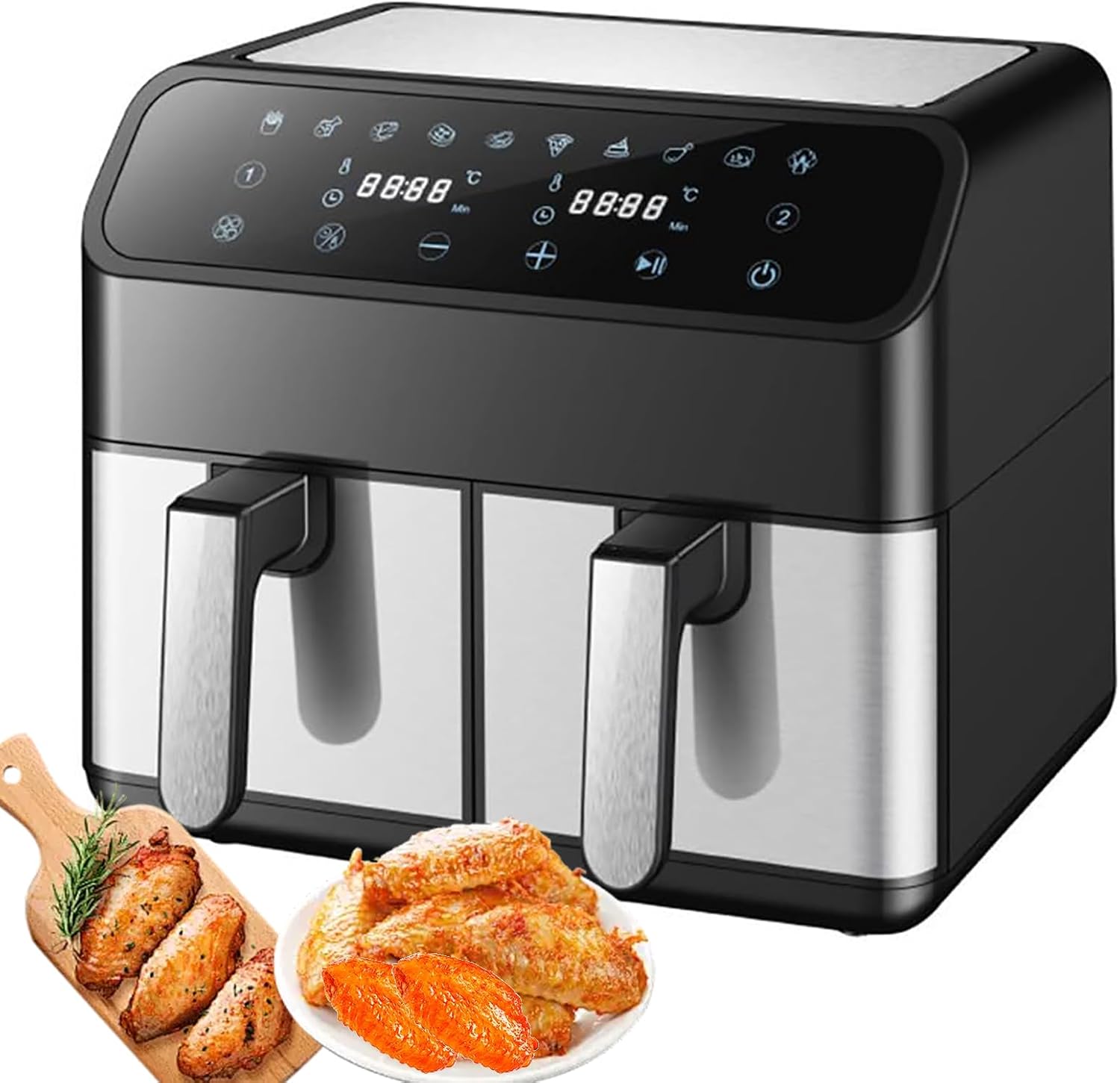 1000W Friggitrice Doppia ad Aria con Display LCD, Friggitrice ad Aria Combinata da 8 Litri con Timer e Controllo a Temperatura da 80 �?a 200 �? Forno Multifunzione a Doppia Friggitrice ad Aria