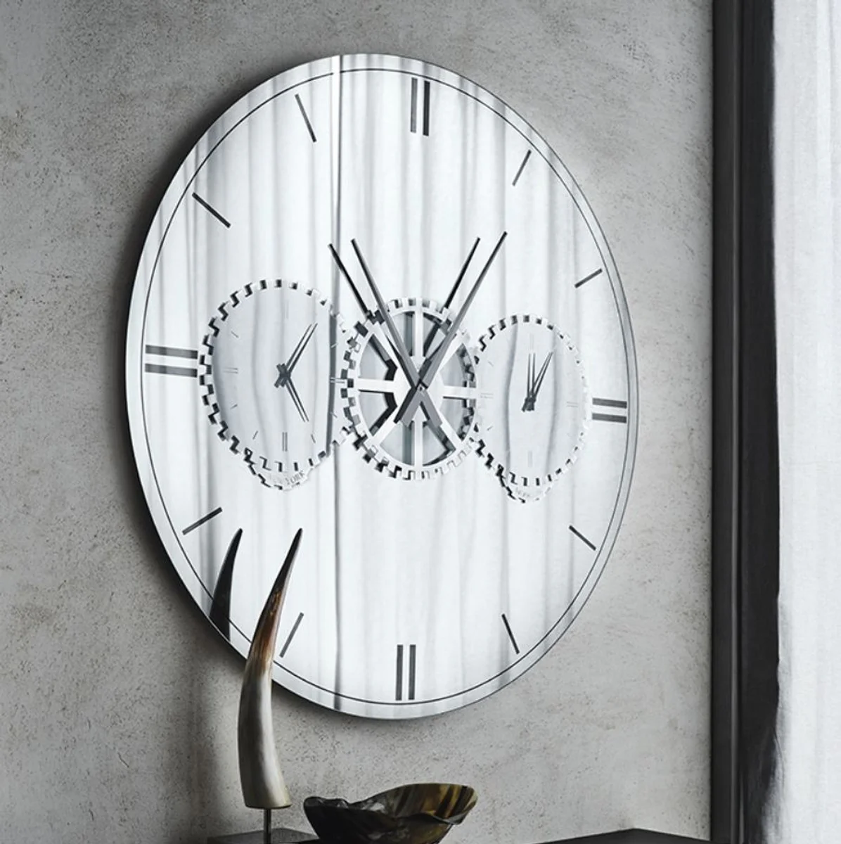 Luxury wall mirror / wall clock silver Ø 120 cm - Elegant round mirrored wall clock - Living room furniture - Luxury quality