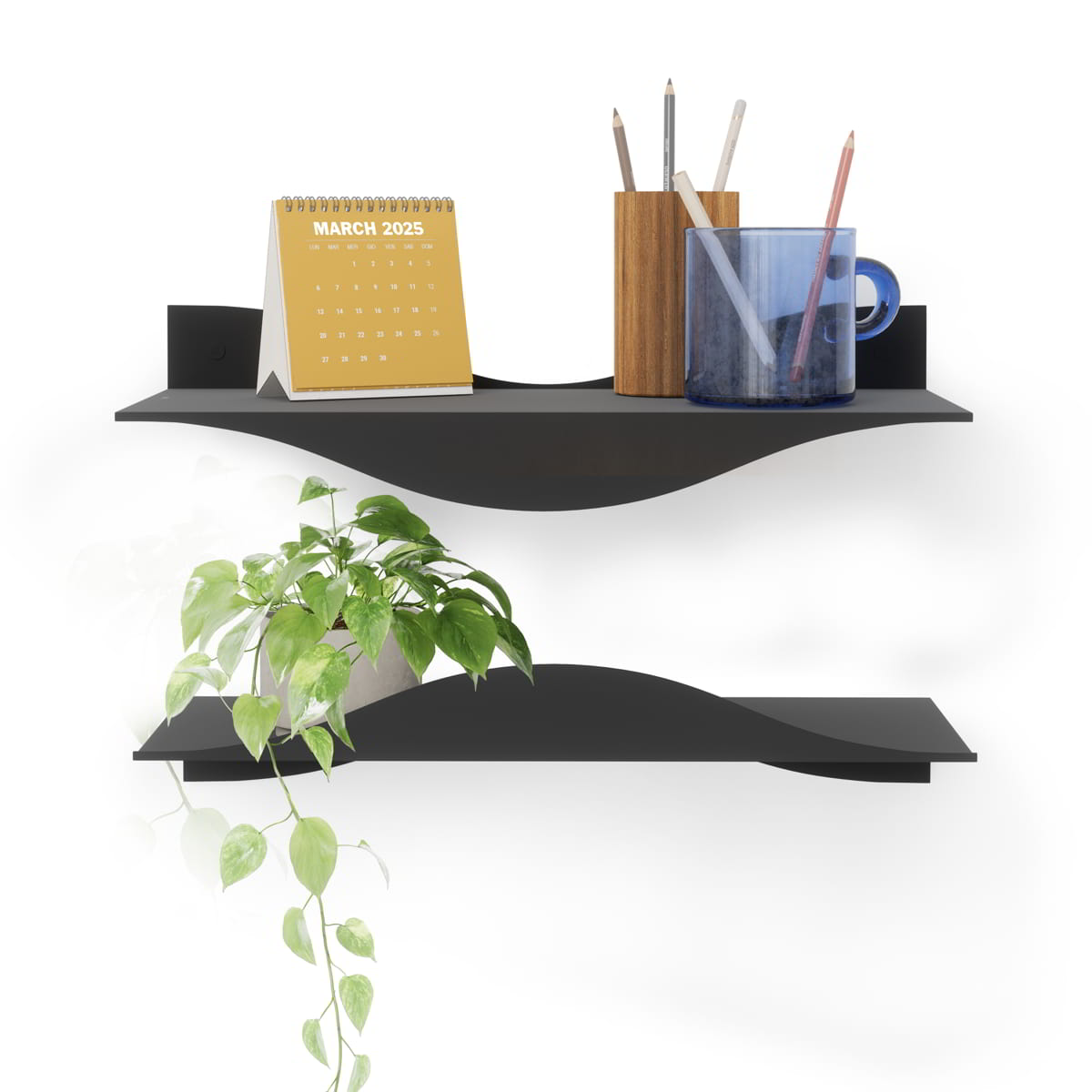 Wandplank Surf zwart - set van 2