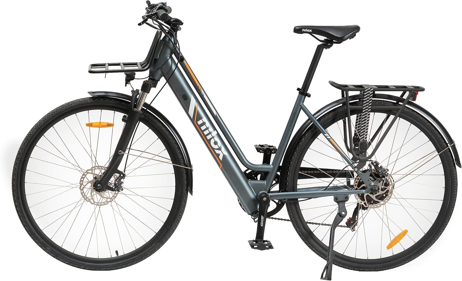Nilox, Ebike Cargo Mid, Bici Elettrica Fino a 15 kg Anteriori e 50 kg Posteriori, Autonomia fino a 60 km, Motore BAFANG M400 250W, Batteria 13 Ah 468 Wh, Freni idraulici e cambio SHIMANO 7 velocità