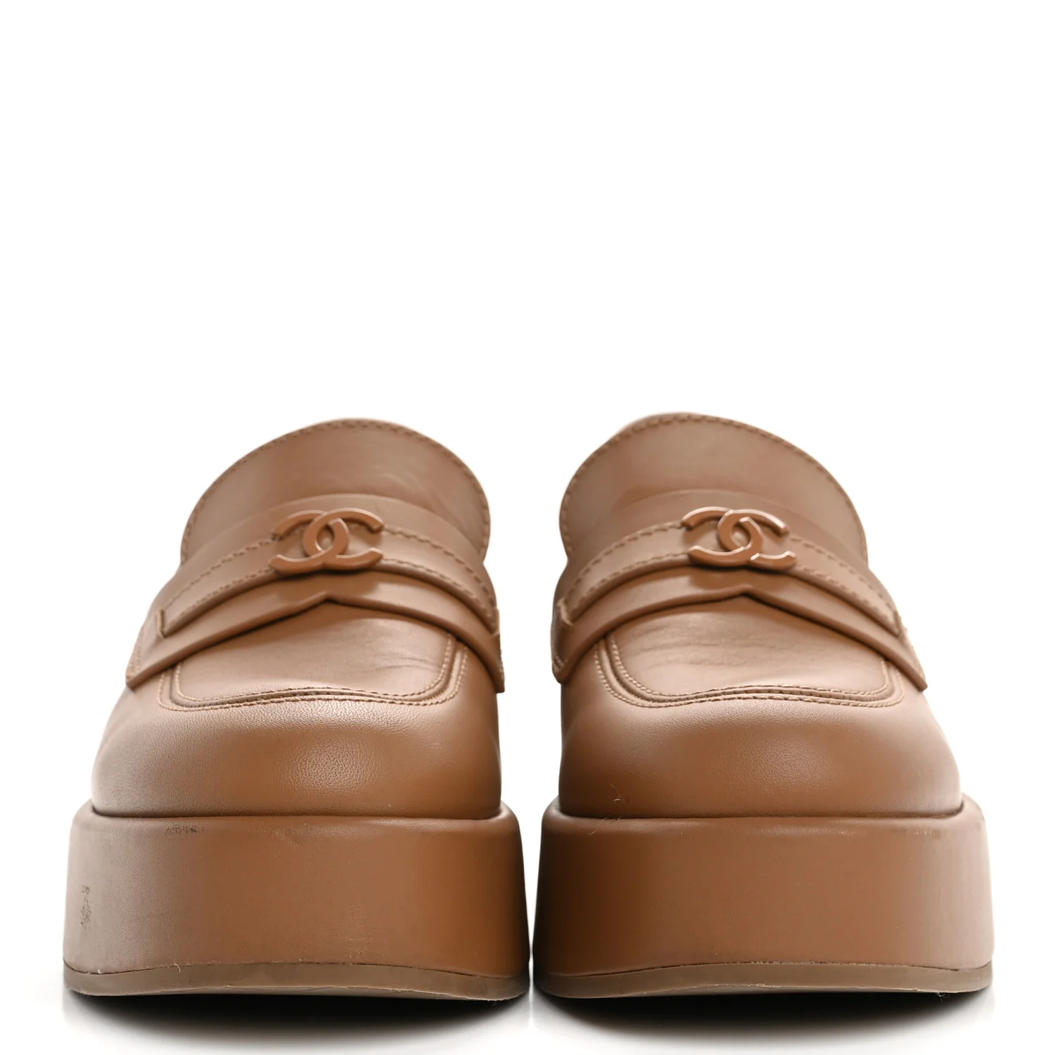 Calfskin CC Platform Loafers 38 Beige - Top Club