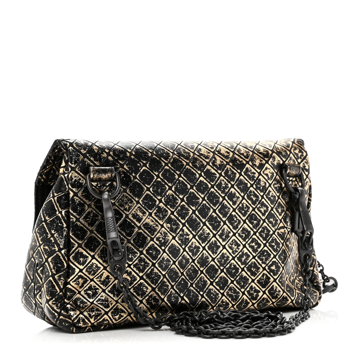 Calfskin Intrecciomirage Embossed Butterfly Chain Crossbody Black Gold - Top Club