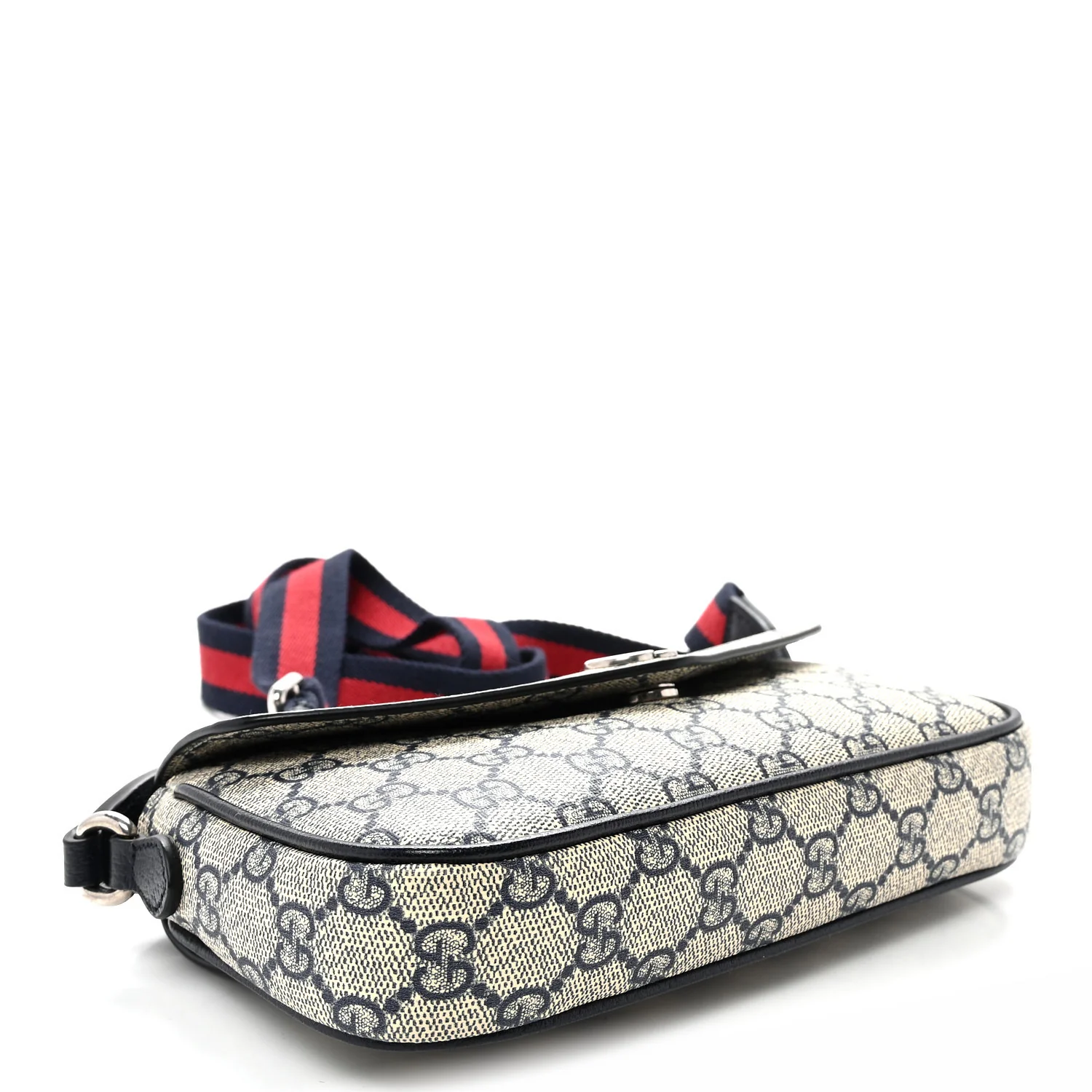 GG Supreme Monogram Textured Dollar Calfskin Web Mini Ophidia Envelope Shoulder Bag Beige Blue - Top Club