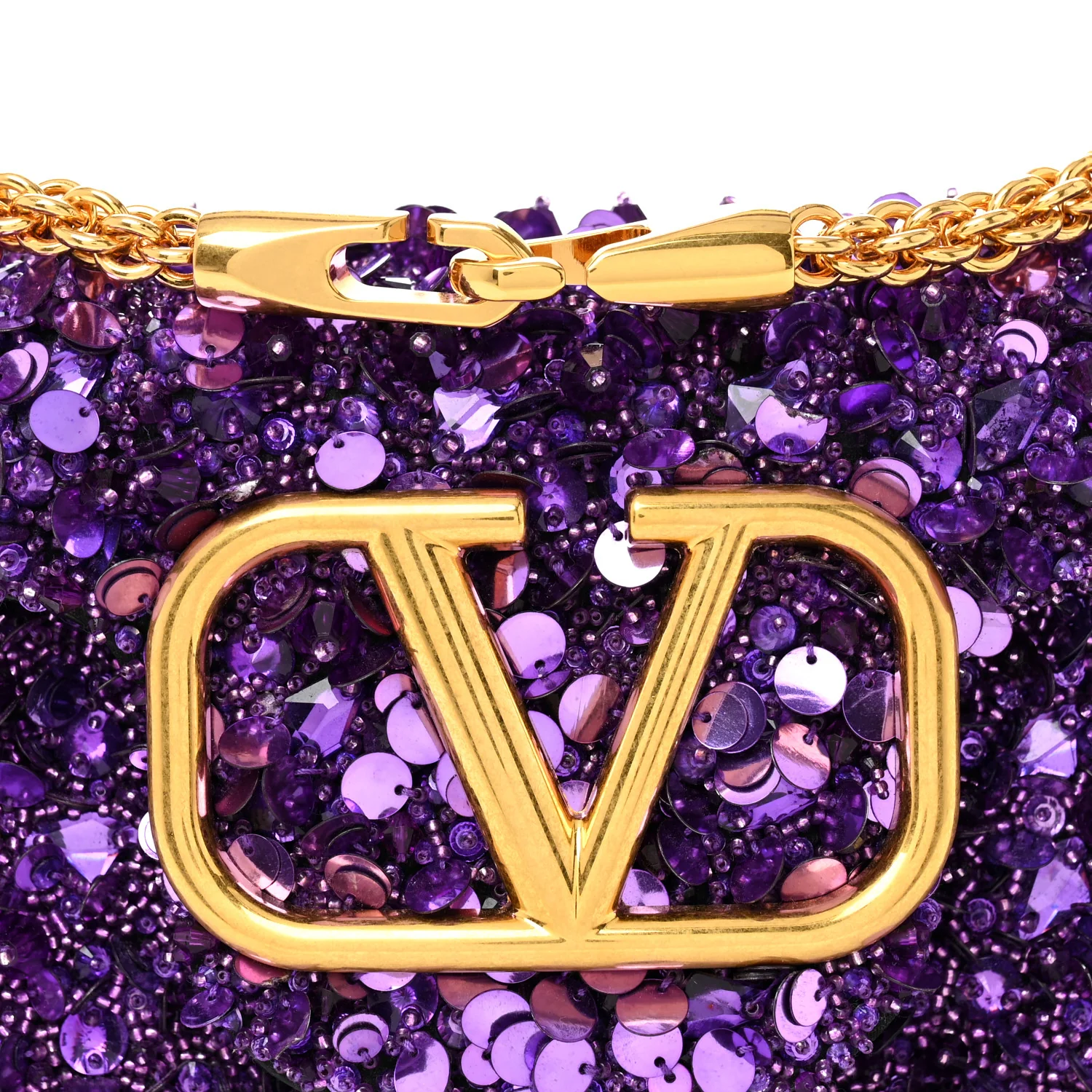 Sequin Crystal Vlogo Embroidered Small Loco Shoulder Bag Astral Purple - Top Club