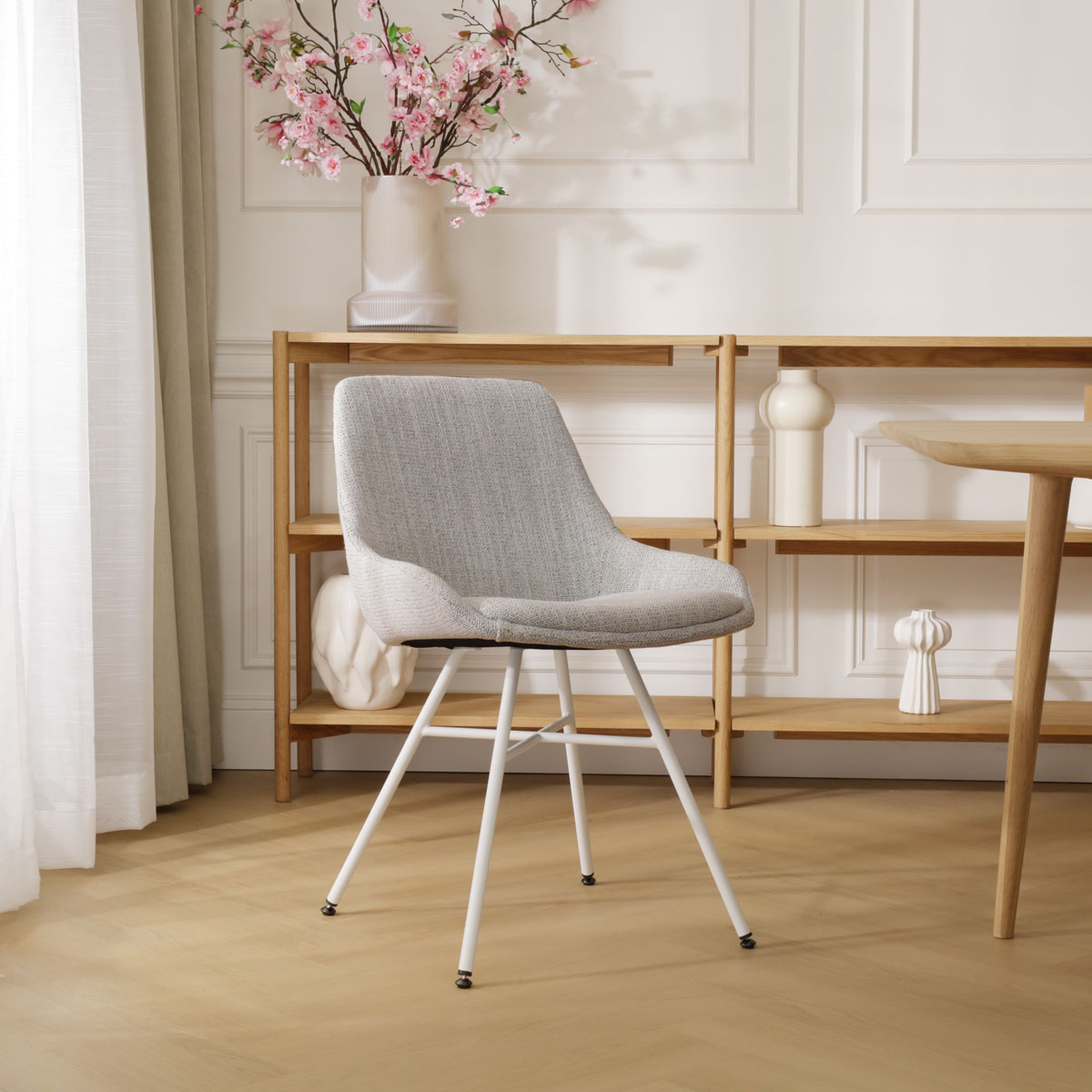 Eetkamerstoel Noa-Isa grijs beige gemêleerd - wit onderstel
