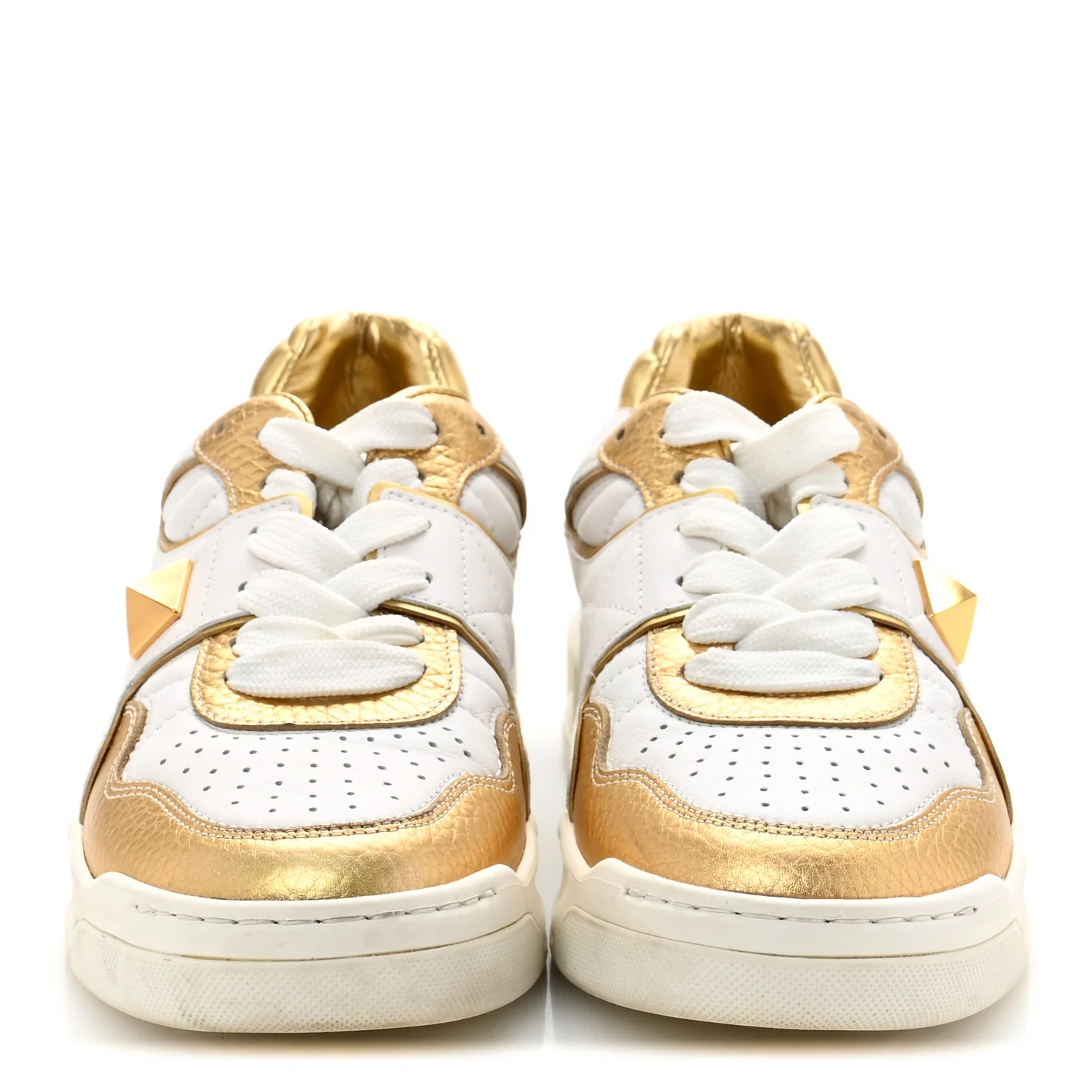 Calfskin Roman Stud Sneakers 37.5 White Gold - Top Club