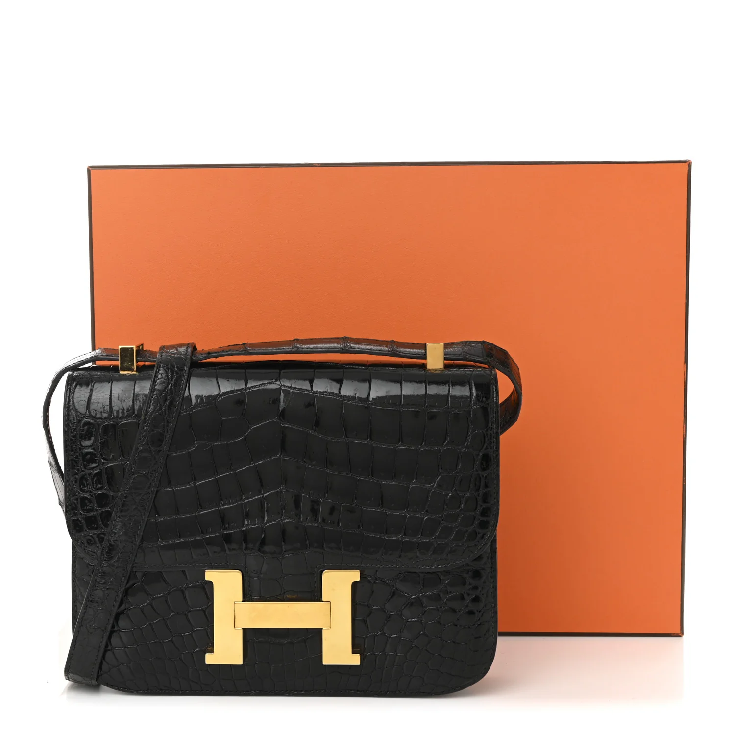 Shiny Caiman Crocodile Constance 23 Black - Top Club
