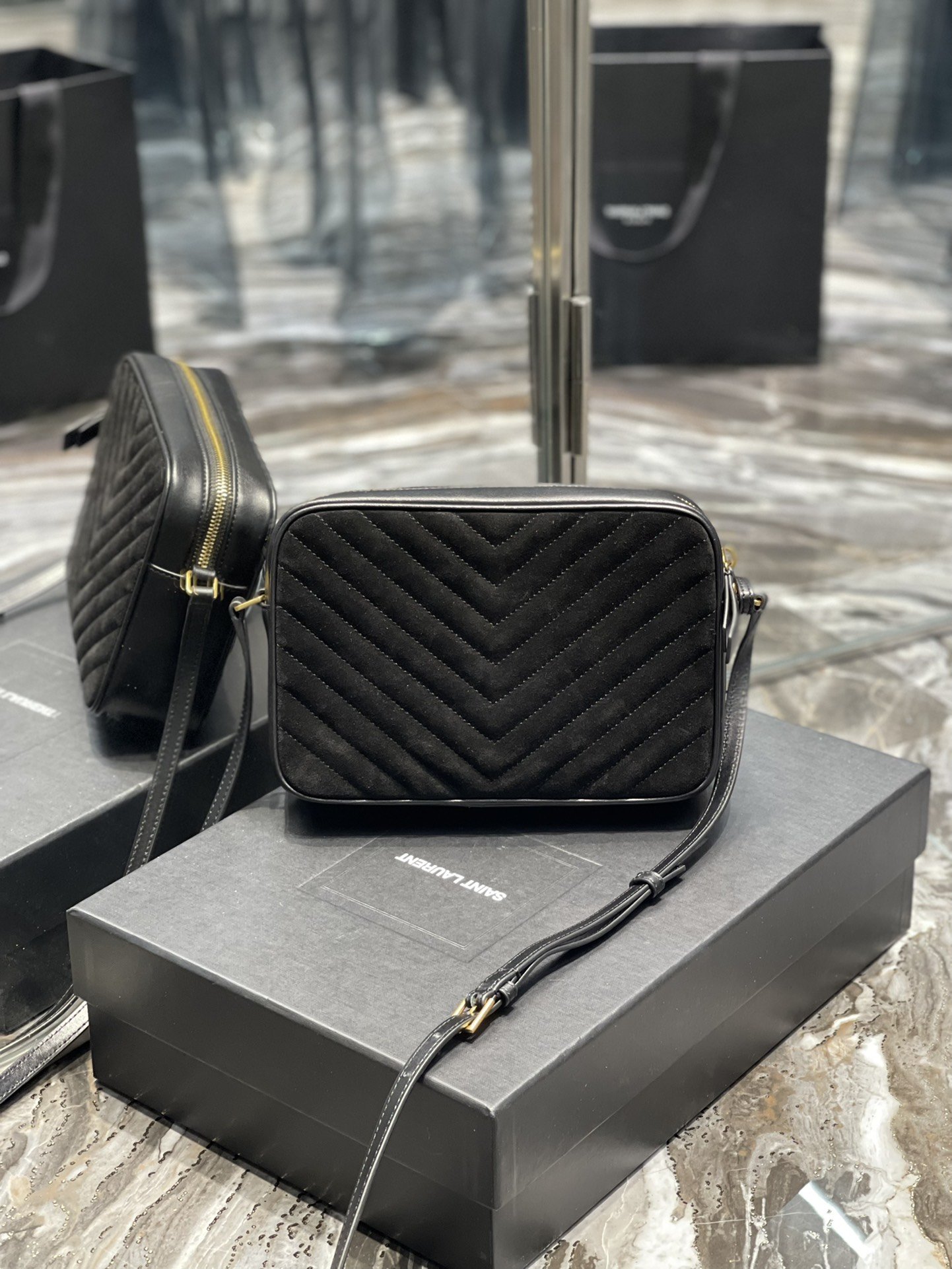 Y Lou Camera Bag Black With Gold Hardware - Top Club
