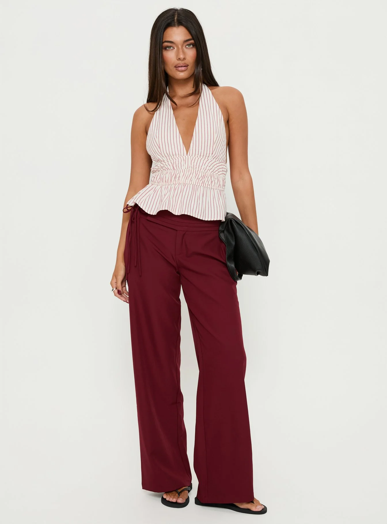 Good Riddance Pleat Tie Slouch Pants Burgundy