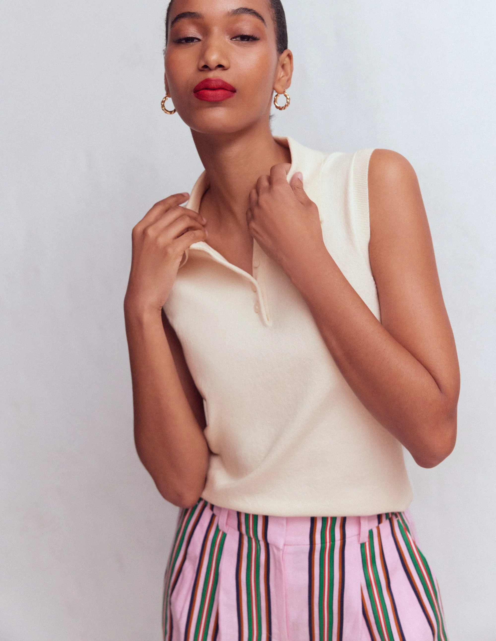 Chloe Henley-Strick-Pullunder-Warmes Naturweiß