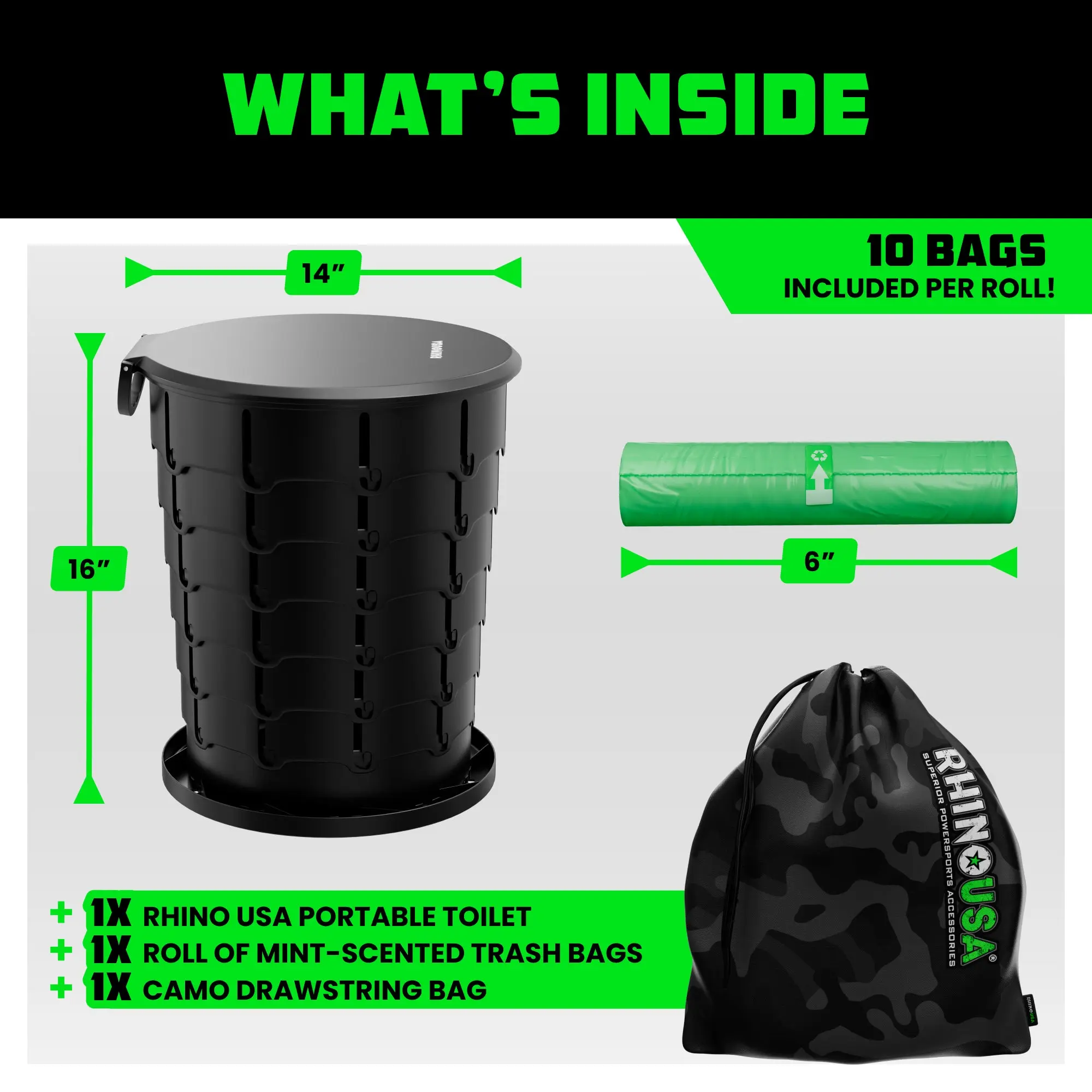 Rhino USA XL Portable Toilet for Camping (400lbs Capacity) Retractable Portable Toilet