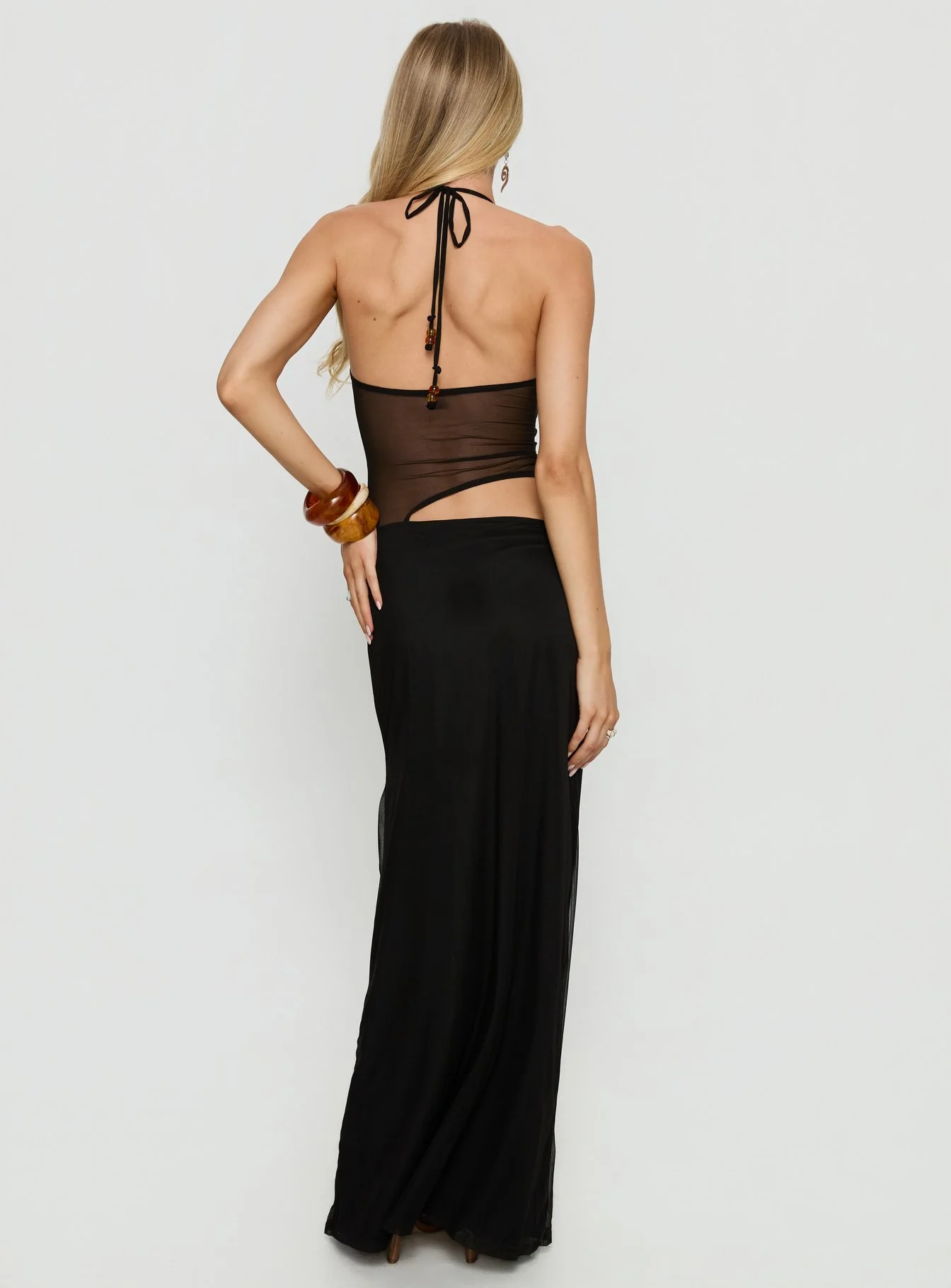 Dyanna Halter Mesh Maxi Dress Black