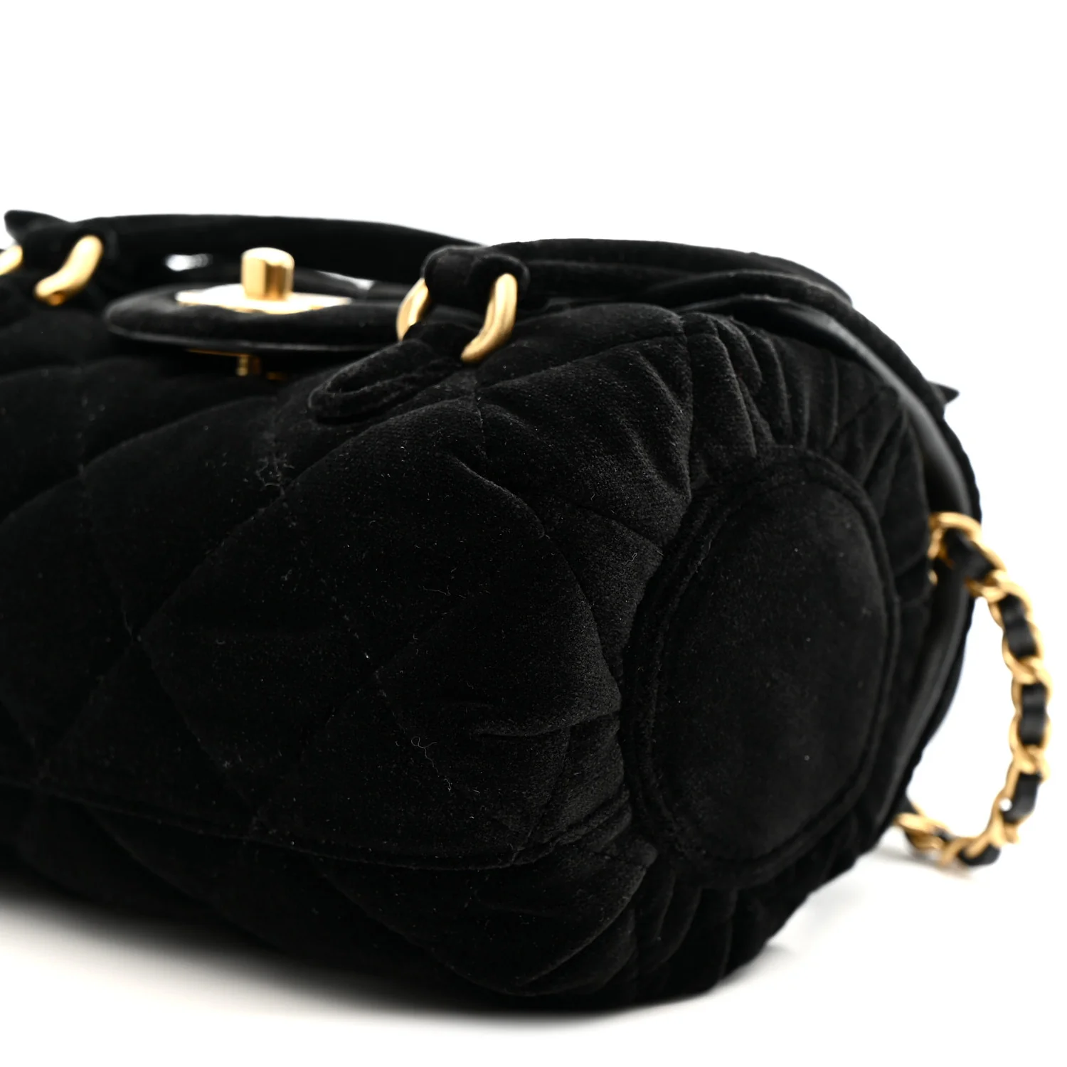 Velvet Quilted Mini Top Handle Flap Black - Top Club