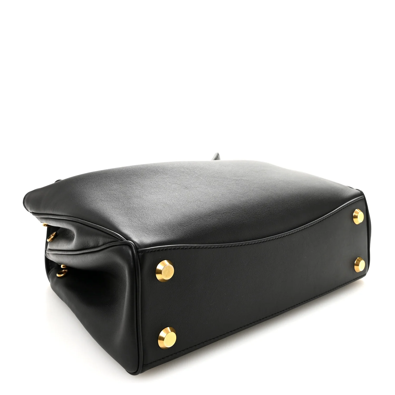 Natural Smooth Calfskin Small Rodeo Top Handle Handbag Black - Top Club