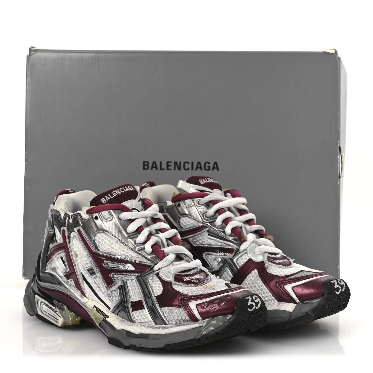 Mesh Rubber Distressed Womens Runner Sneakers 39 White Burgundy Grey - Top Club