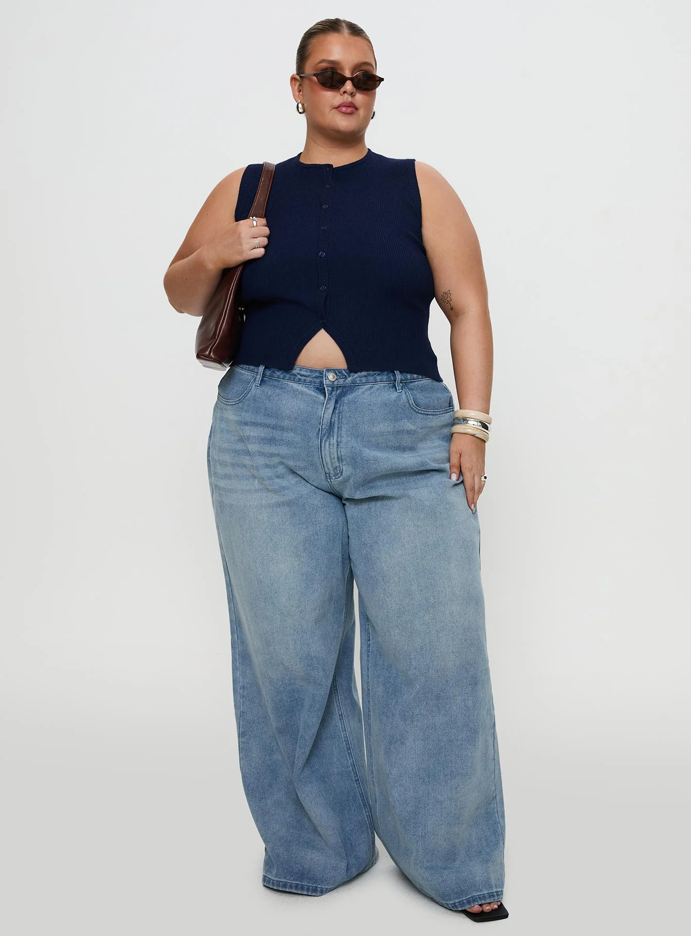 Suzu Sleeveless Knit Top Navy Curve