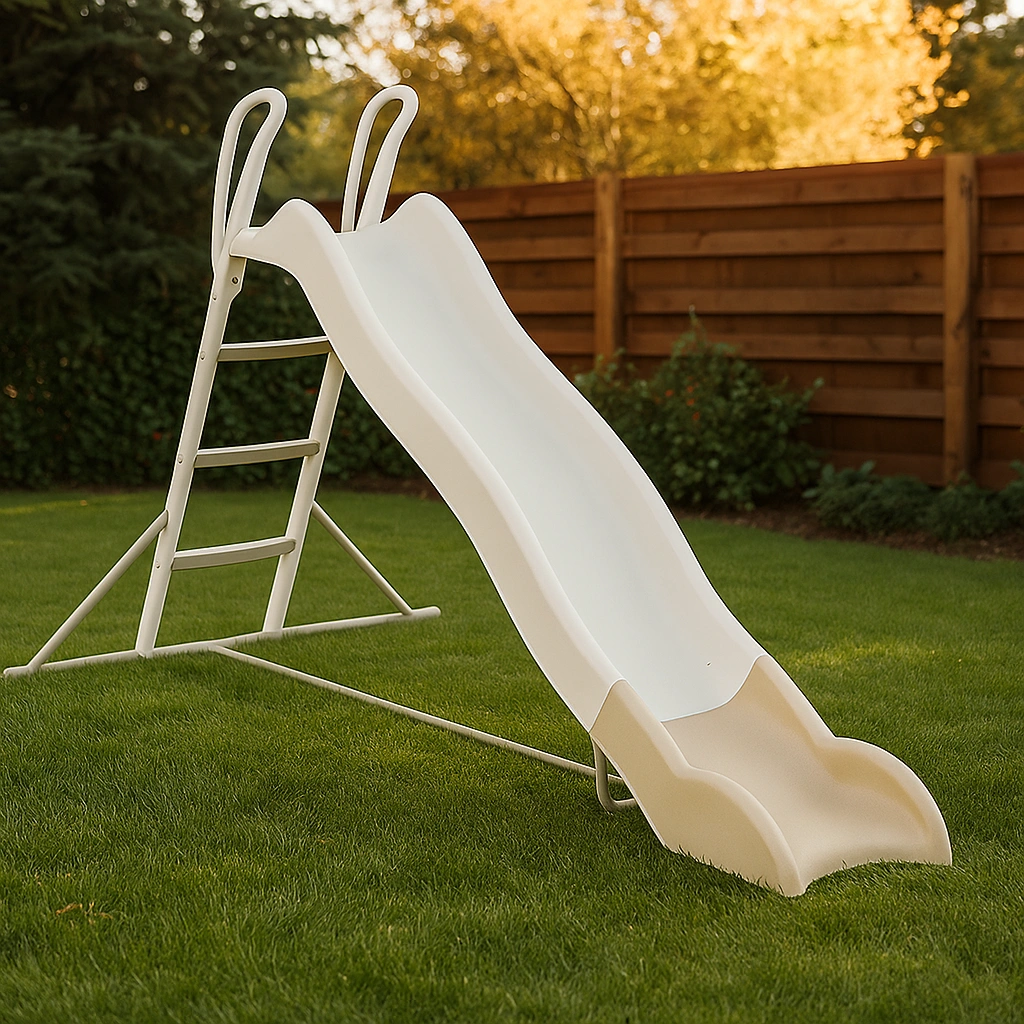 Children's slide, white/beige, plastic, for outdoor use, 180 x 38 x 98 cm