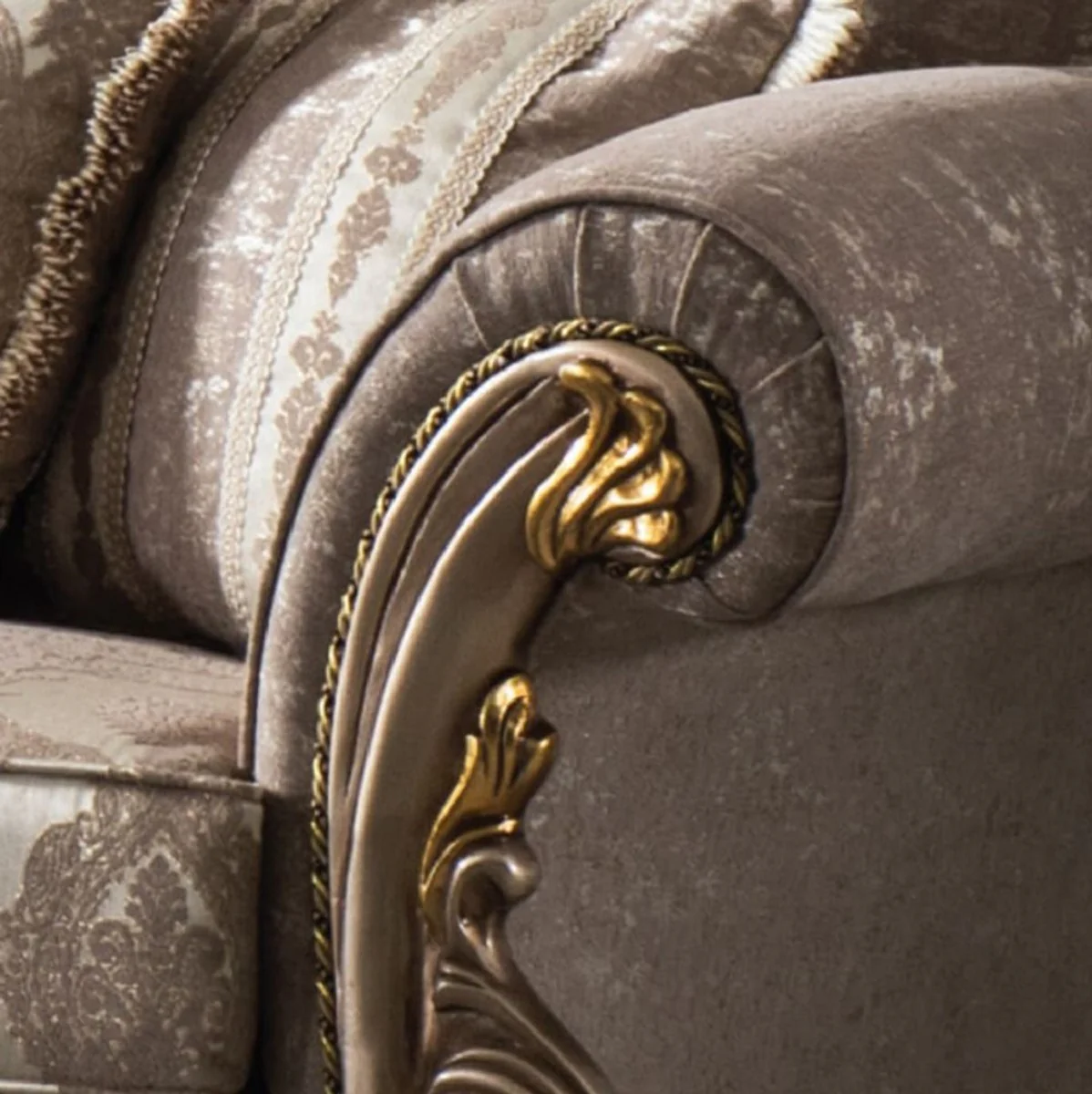 Luxury Baroque Living Room Set Gray / Silver Gray / Gold - 2 Sofas & 2 Armchairs & 1 Coffee Table - Handmade Living Room Furniture in Baroque Style - Noble & Magnificent