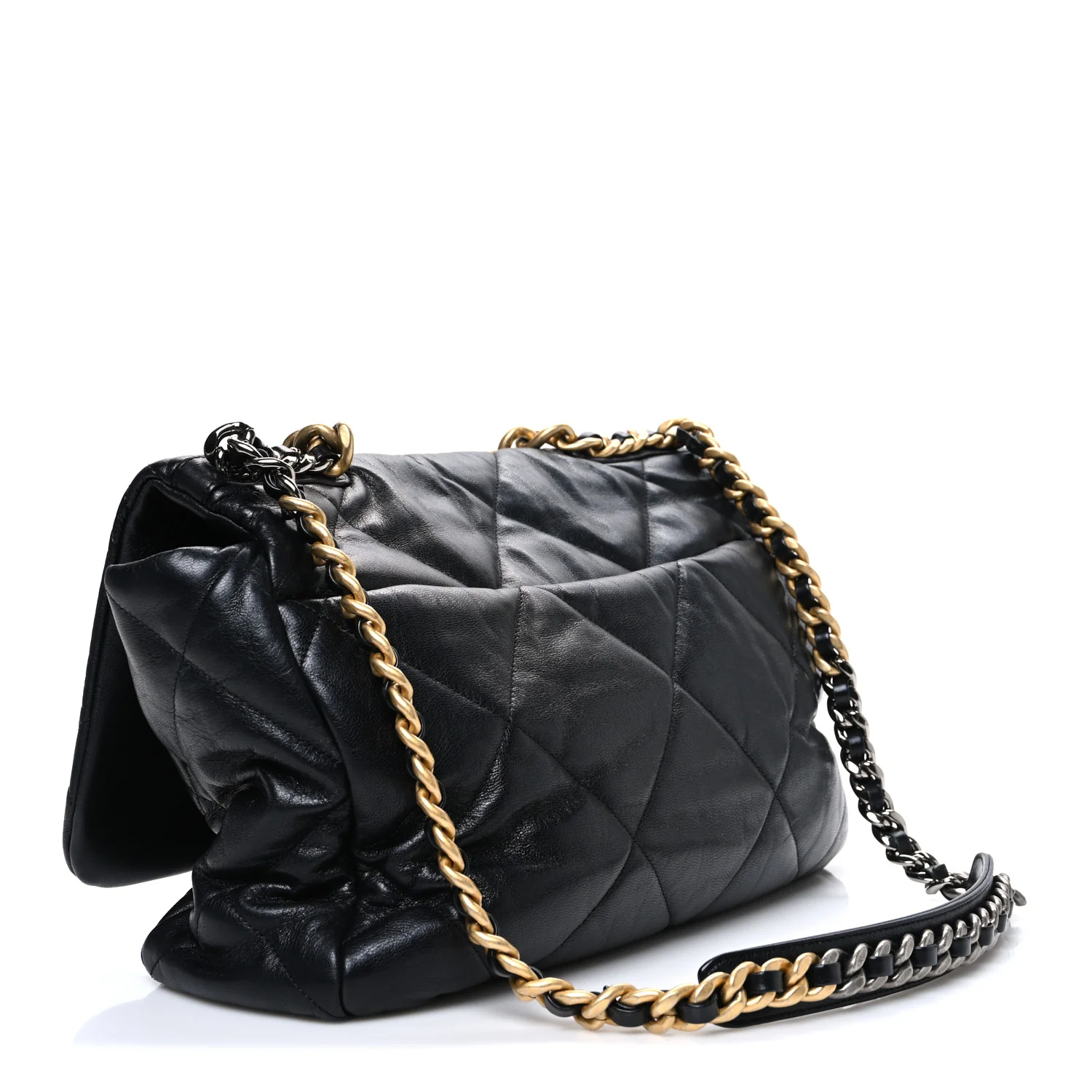 Shiny Goatskin Quilted Maxi Chanel 19 Flap Black - Top Club