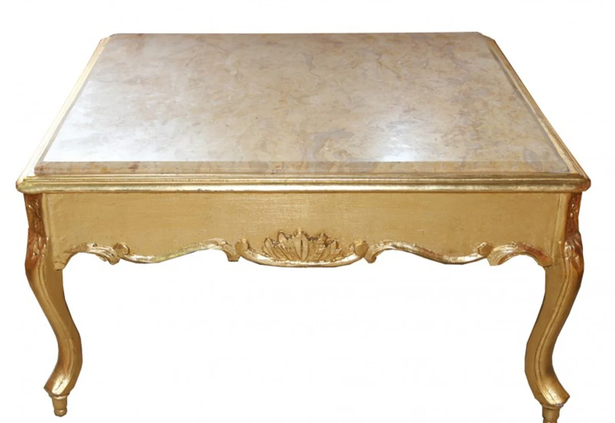 Barock Couchtisch Gold mit Marmorplatte 80 x 80 cm- Antik Stil