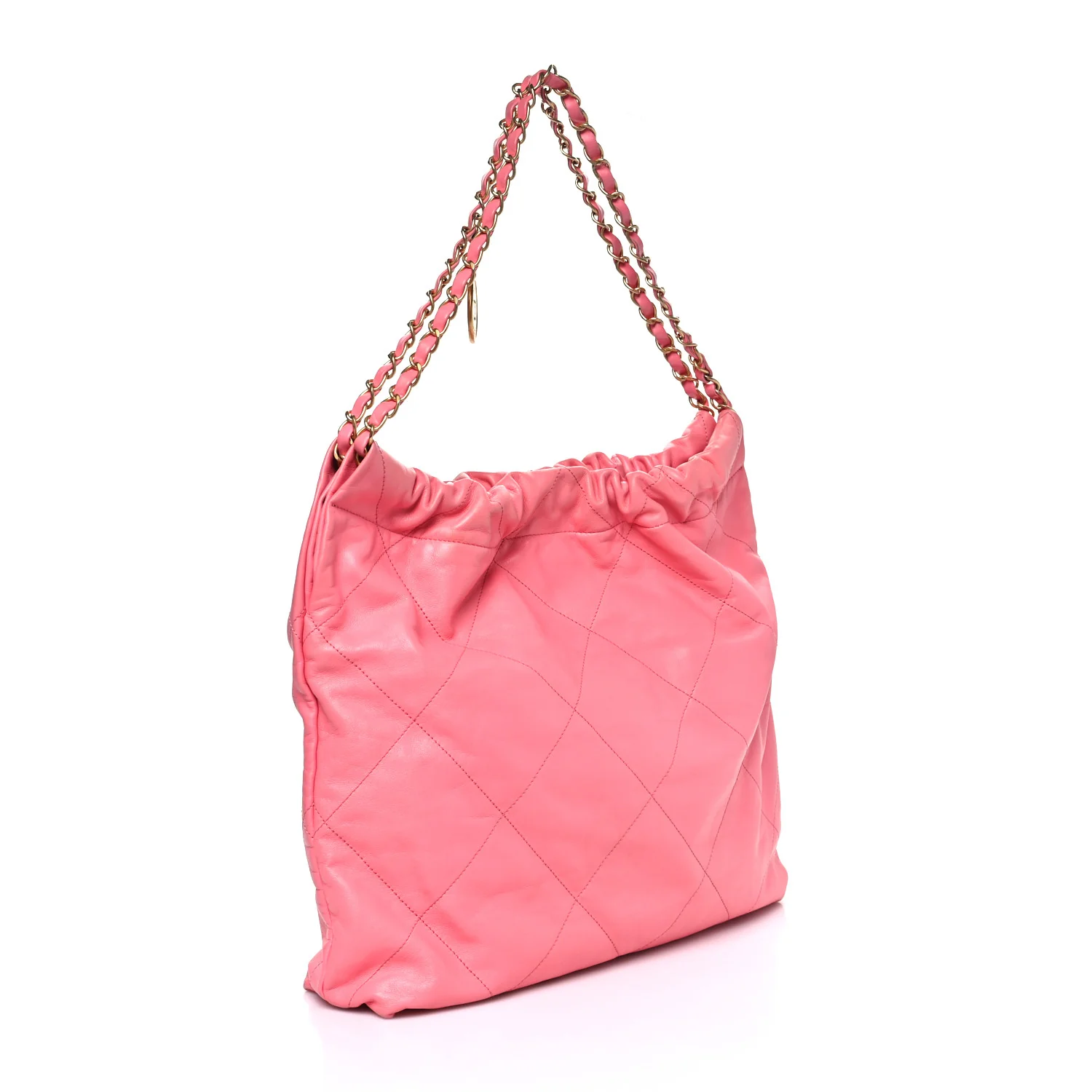 Shiny Calfskin Quilted Chanel 22 Drawstring Bag Coral Pink - Top Club