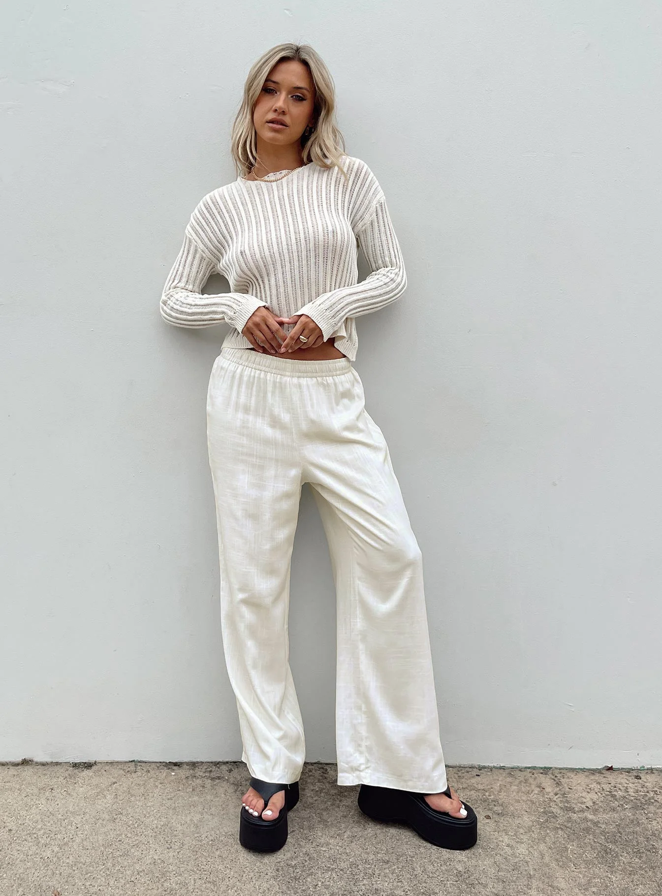 Louis Linen Blend Pants White Petite