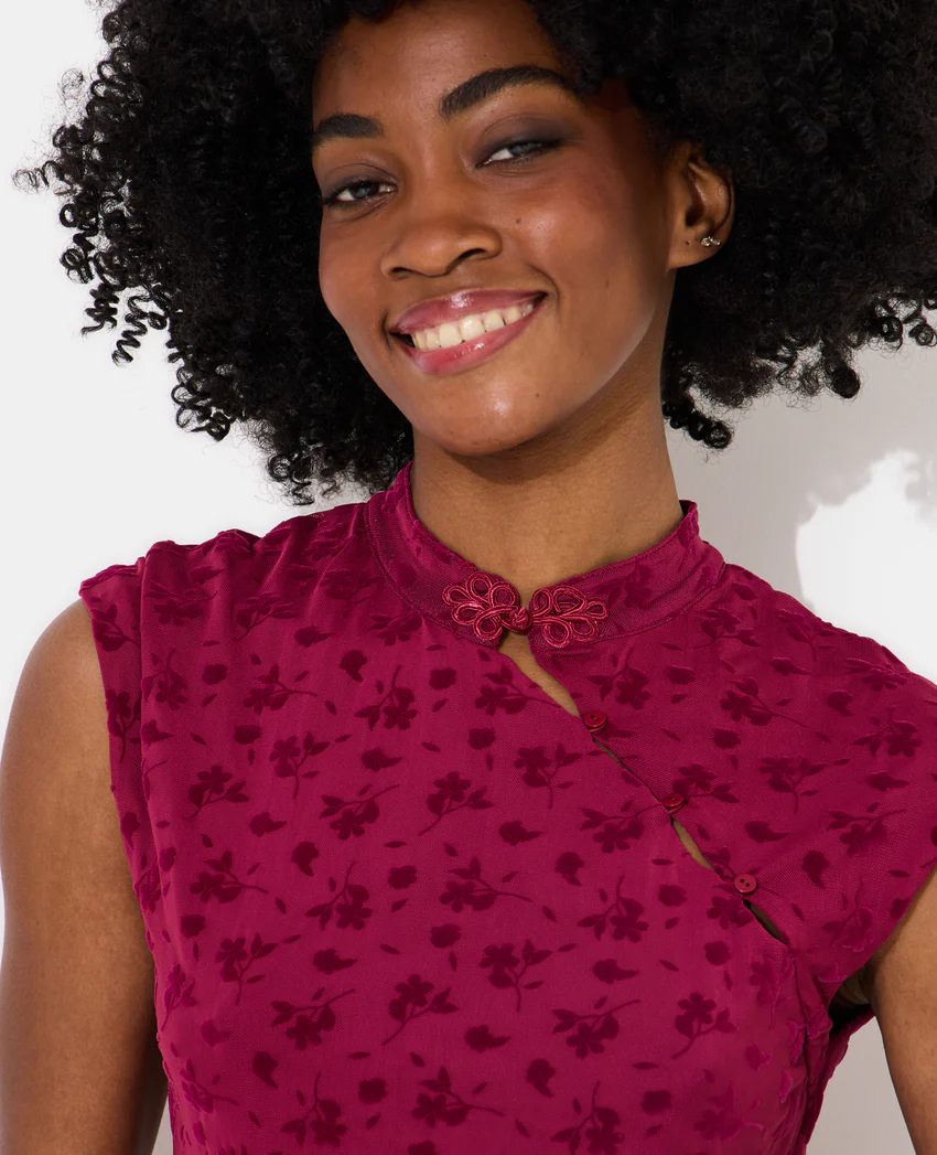 Pimkie Top col mao en résille avec motif fleurs