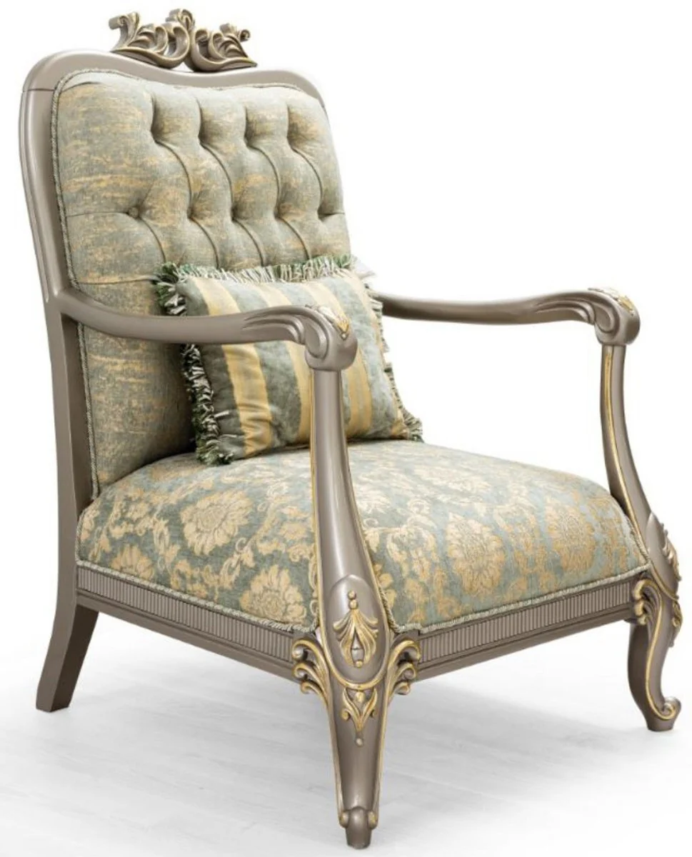 Luxury Baroque Living Room Set Green / Gold / Gray / Gold - 2 Sofas & 2 Armchairs - Living Room Furniture in Baroque Style - Noble & Magnificent