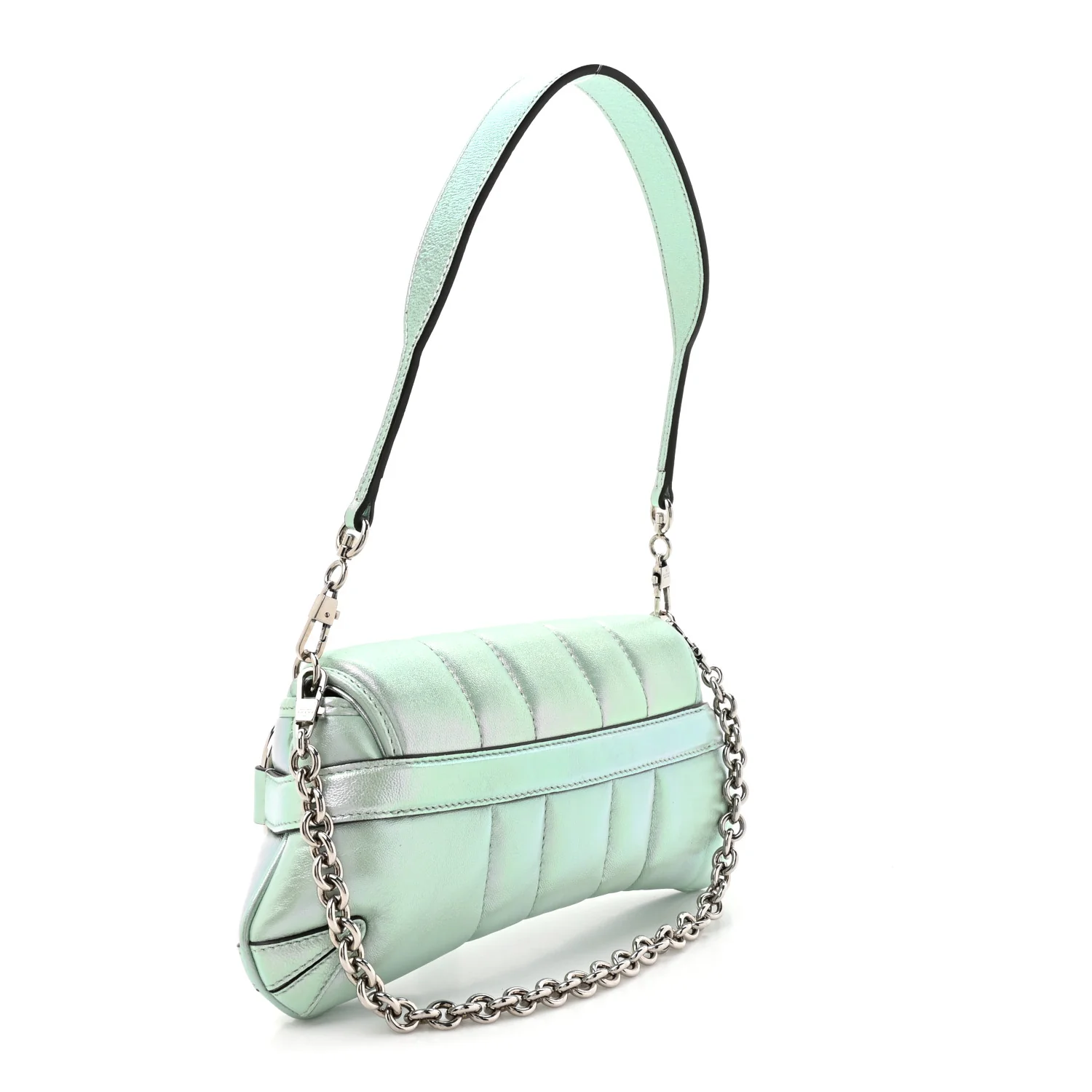 Iridescent Nappa Vertical Matelasse Small Maxi Horsebit Chain Shoulder Bag Iridescent Salvy Green - Top Club