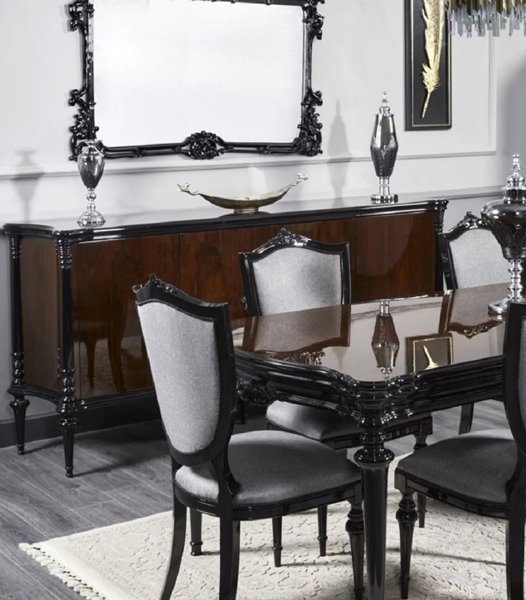 Luxury Baroque Dining Room Set Silver Gray / Black - 1 Baroque Dining Table & 6 Baroque Dining Chairs