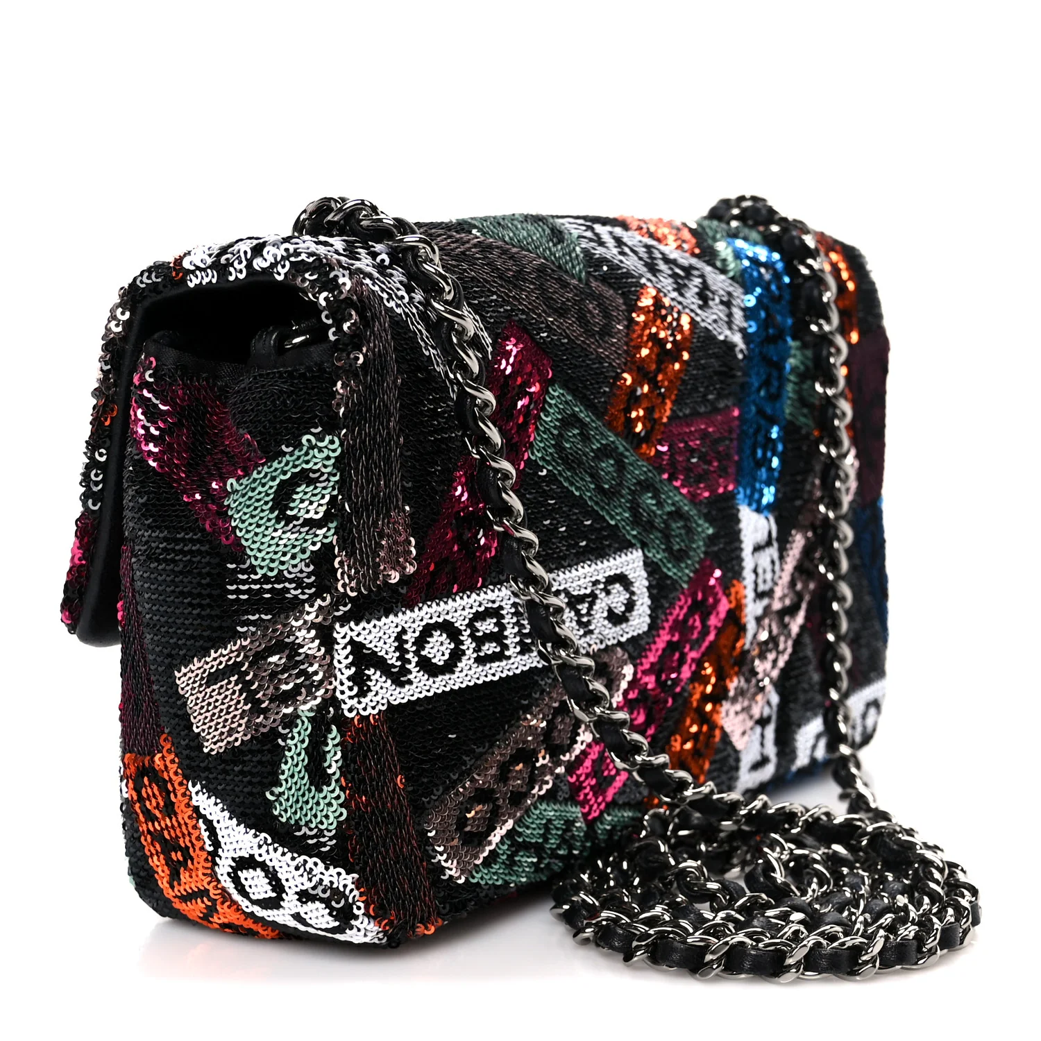 Sequin Logo Small Flap Ruthenium Multicolor - Top Club