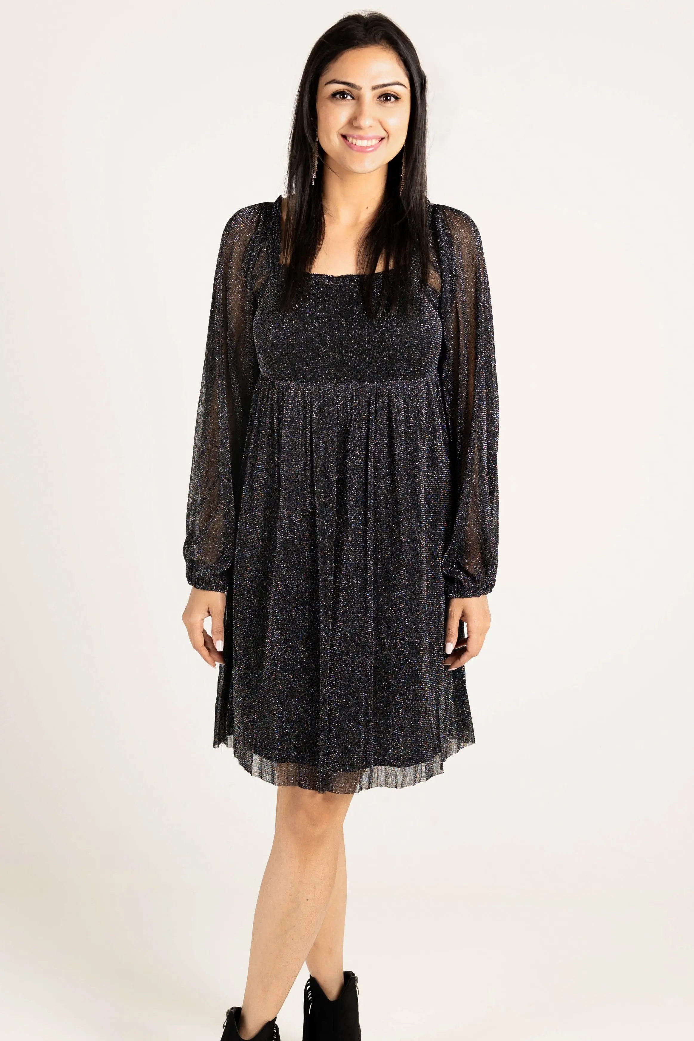 I Remember Everything Glitter Square Neck Babydoll Midi Dress - ALJEGJ
