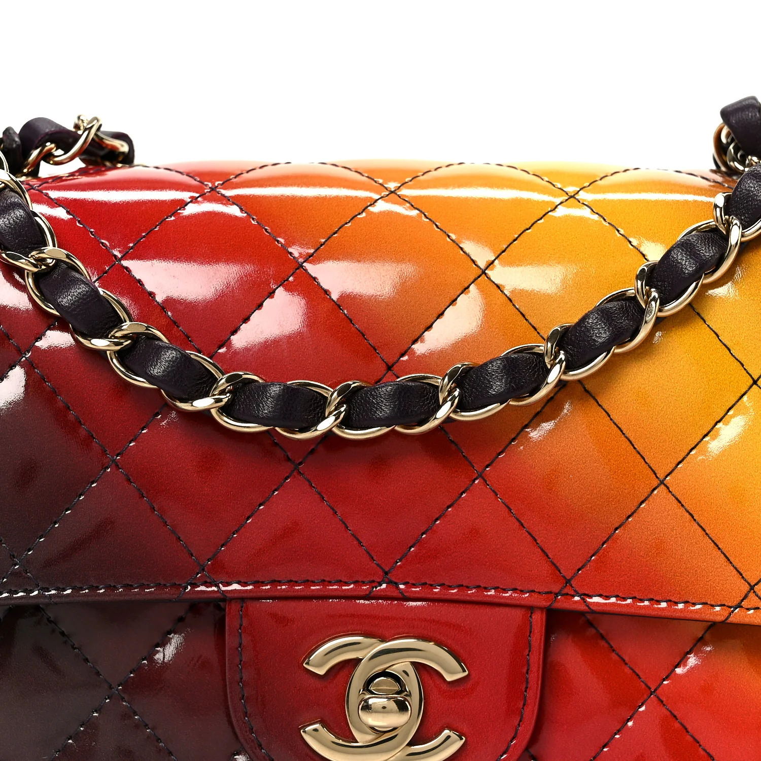Shaded Patent Calfskin Quilted Mini Rectangular Flap Red Yellow Dark Purple - Top Club