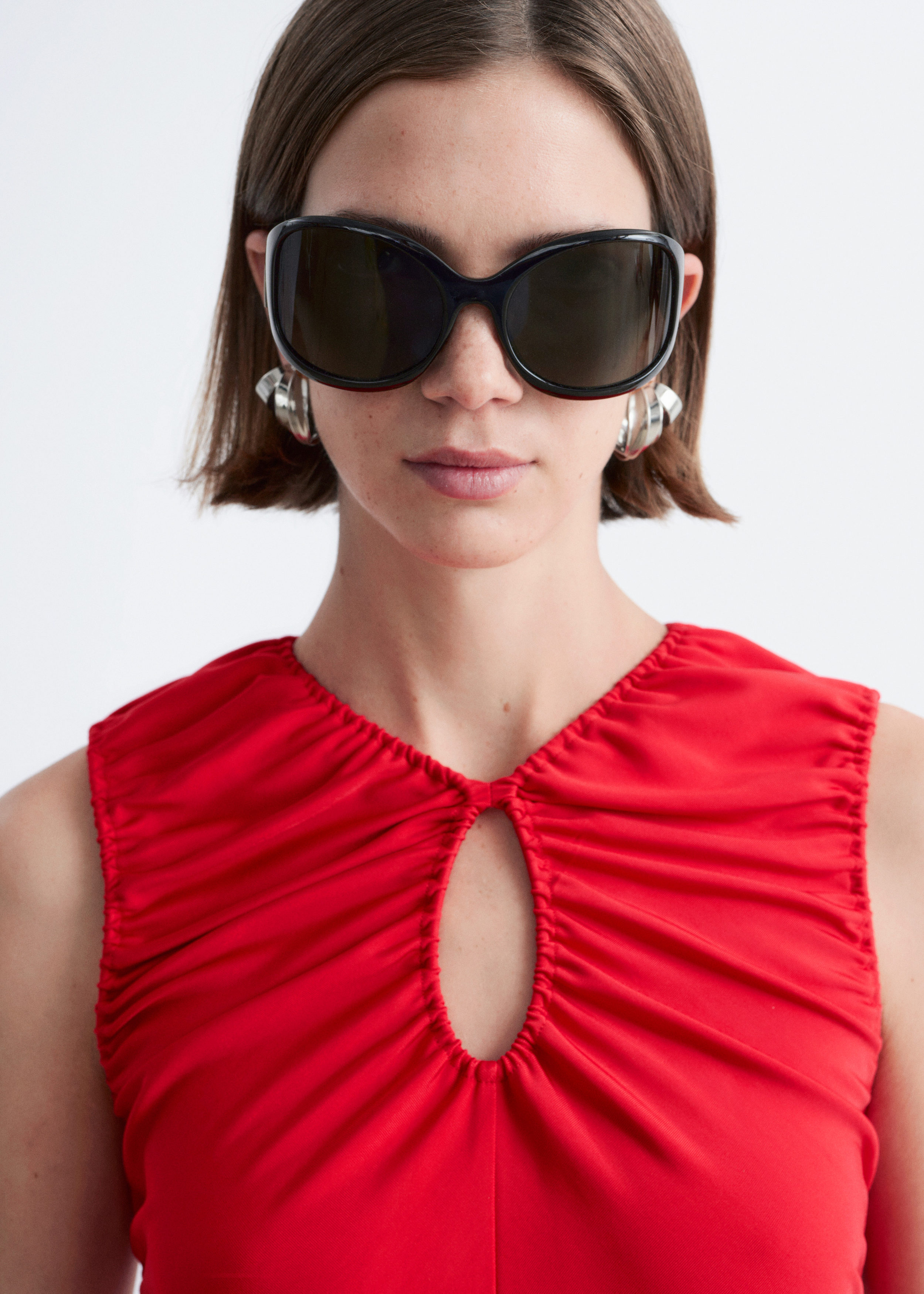 & Other Stories RUCHED KEYHOLE-NECK MIDI DRESS