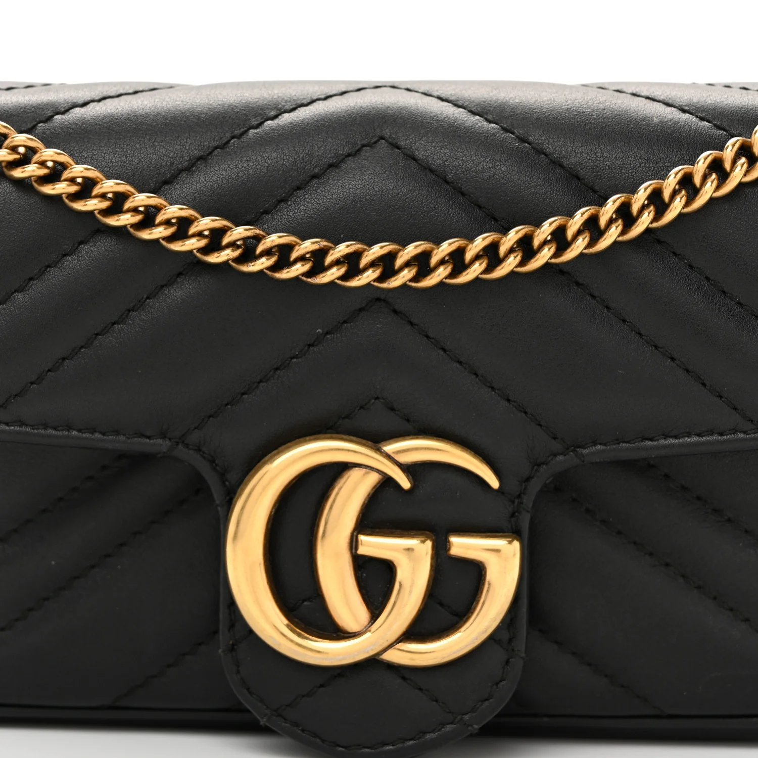 Calfskin Matelasse Super Mini GG Marmont Shoulder Bag Black - Top Club