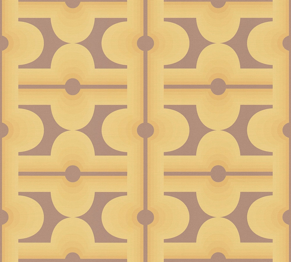 Vliesbehang abstracte patronen uit de jaren 70 in warme kleuren – bruin, geel, oranje Abstracte patronen op vliesbehang uit de jaren 70 in warme kleuren – bruin, geel, oranje #1