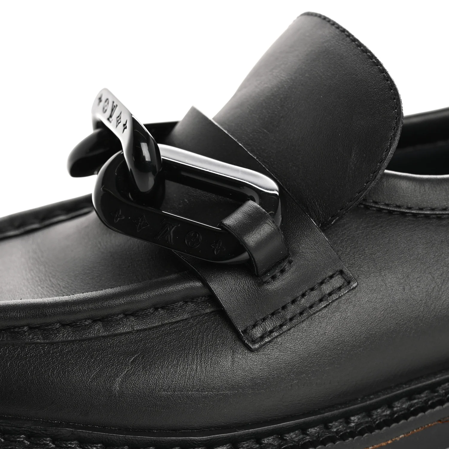 Calfskin Oversized Chain Academy Loafers 37.5 Black - Top Club