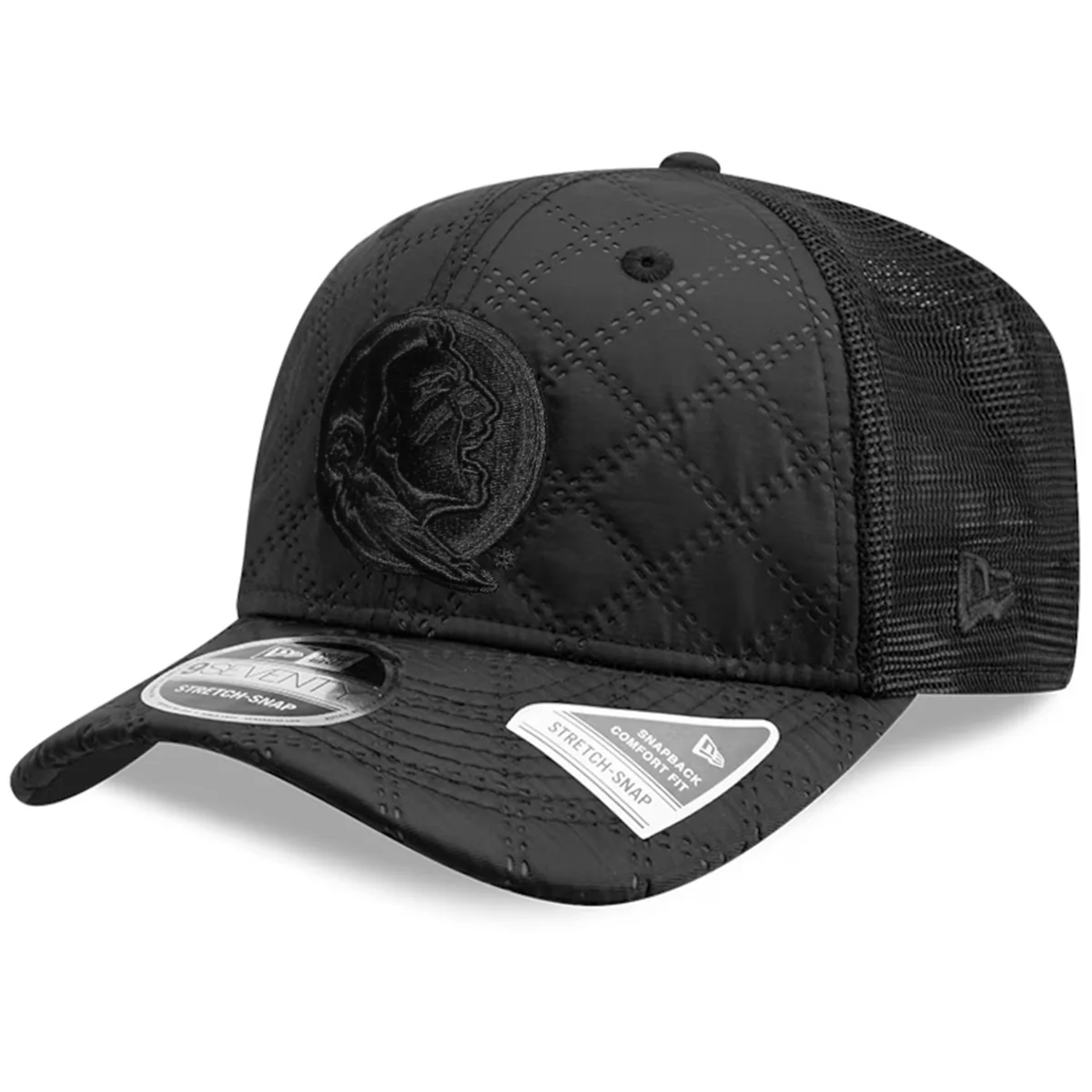 New Era Men's Tonal Seminole Logo Adjustable 970SS Quilted Trucker - Black - MoB Apparel