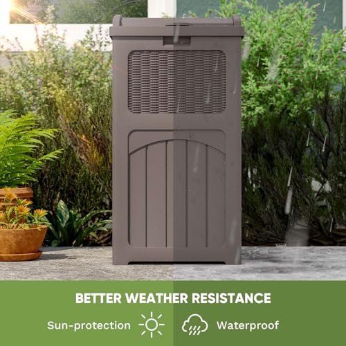 Patiowell 36 Gallon Outdoor Trash Can, Resin Outdoor Garbage Can with Lid for Patio, Backyard, Deck, Black