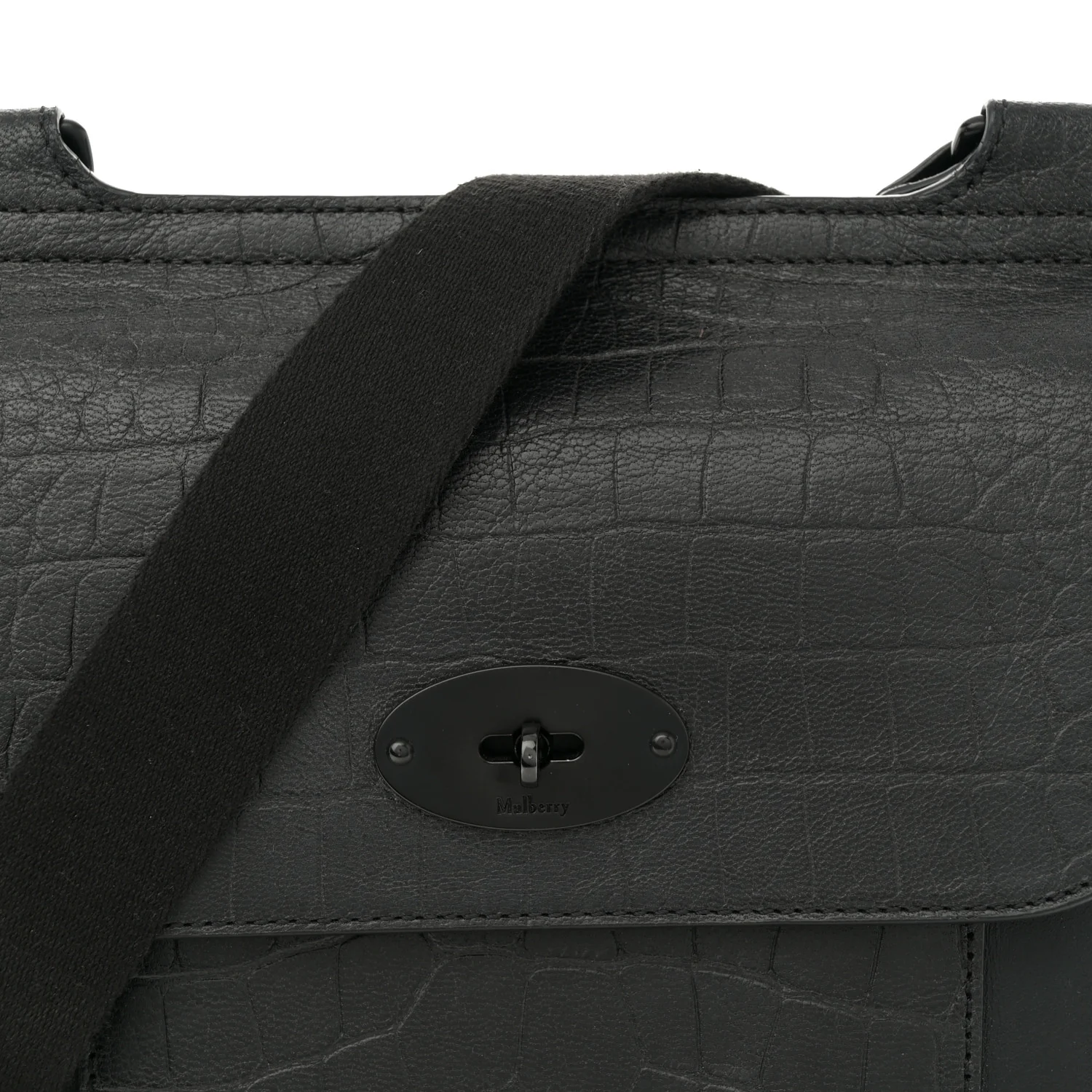 Calfskin Crocodile Embossed Effect Antony Messenger Crossbody Black - Top Club