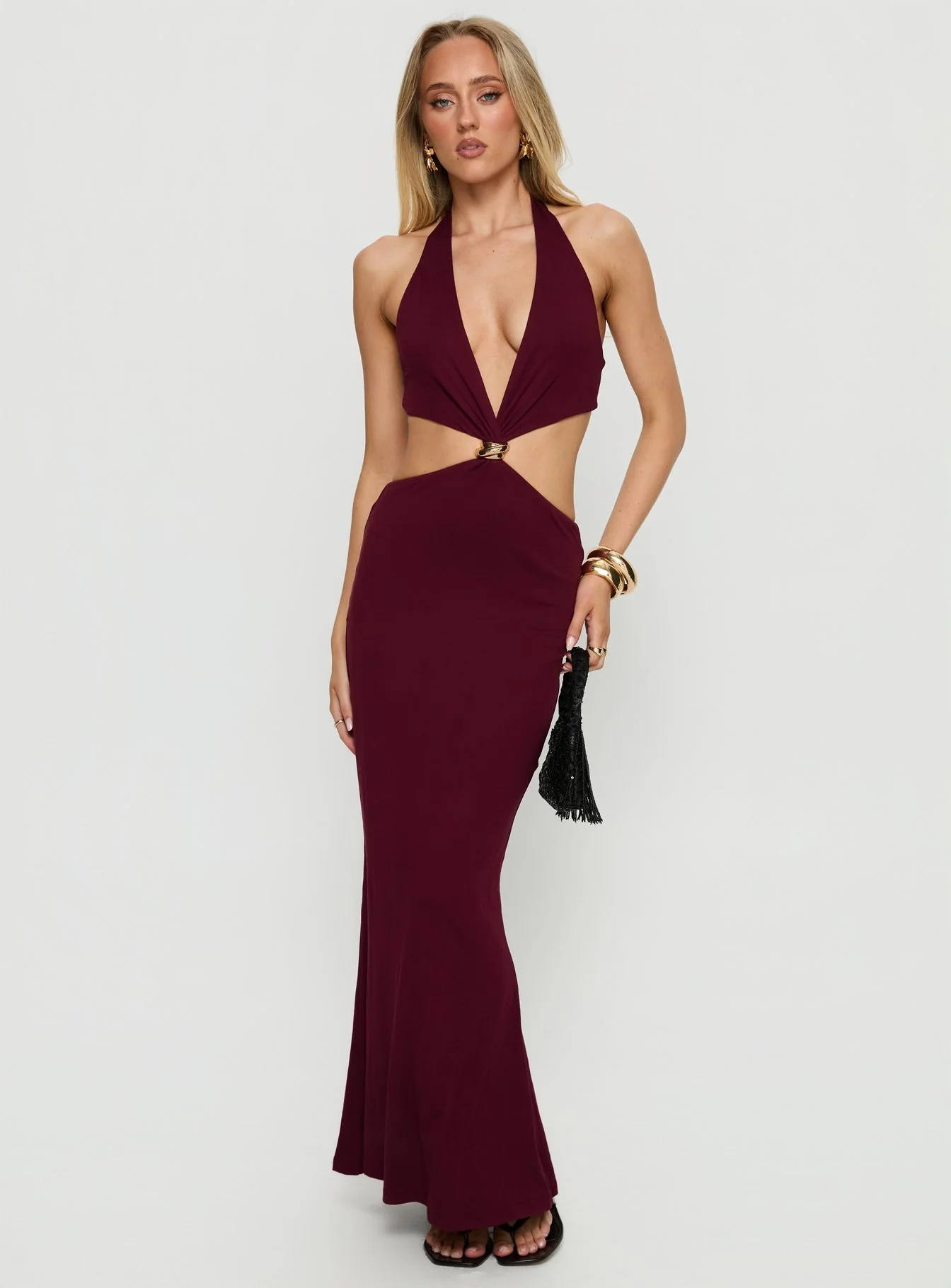 Idella Halter Cut Out Maxi Dress Plum