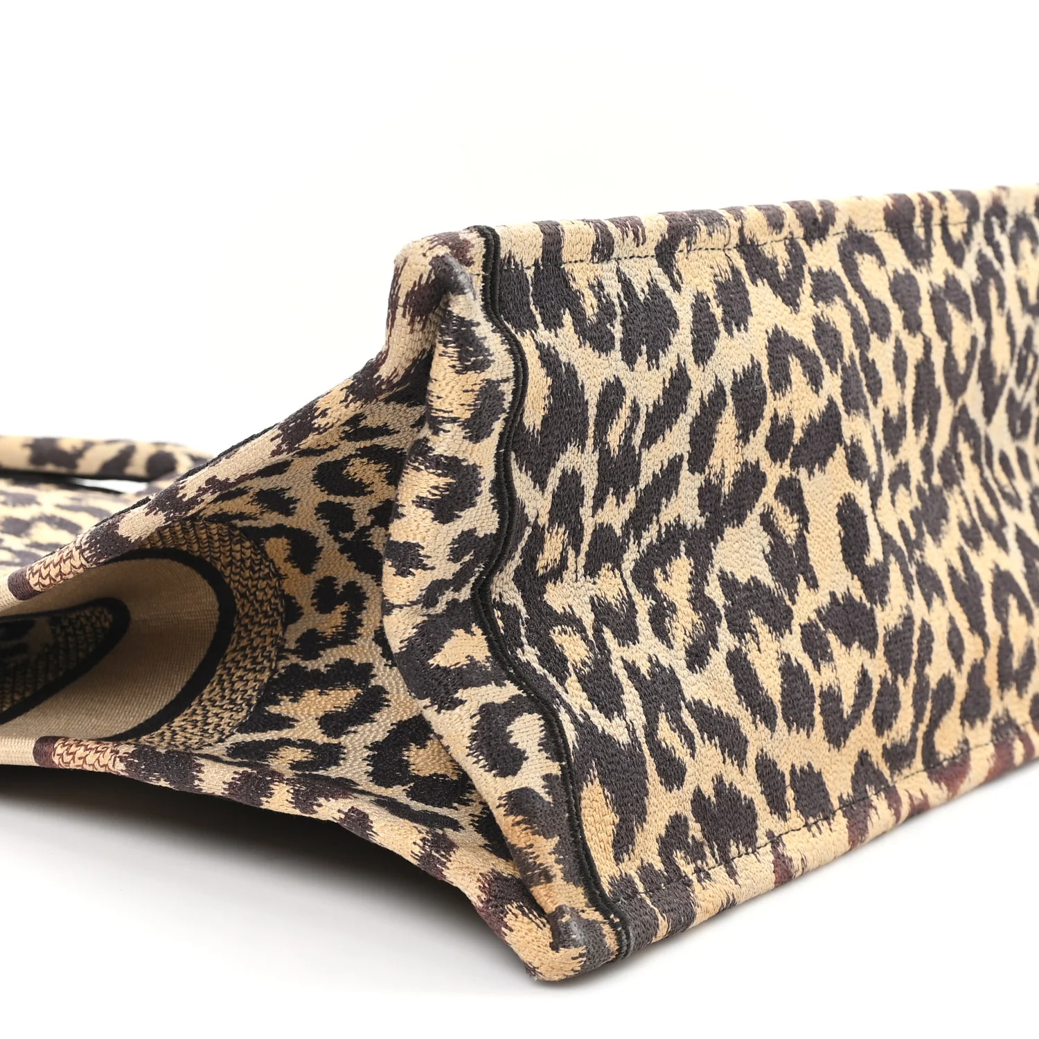 Canvas Mizza Embroidered Large Leopard Book Tote Beige - Top Club